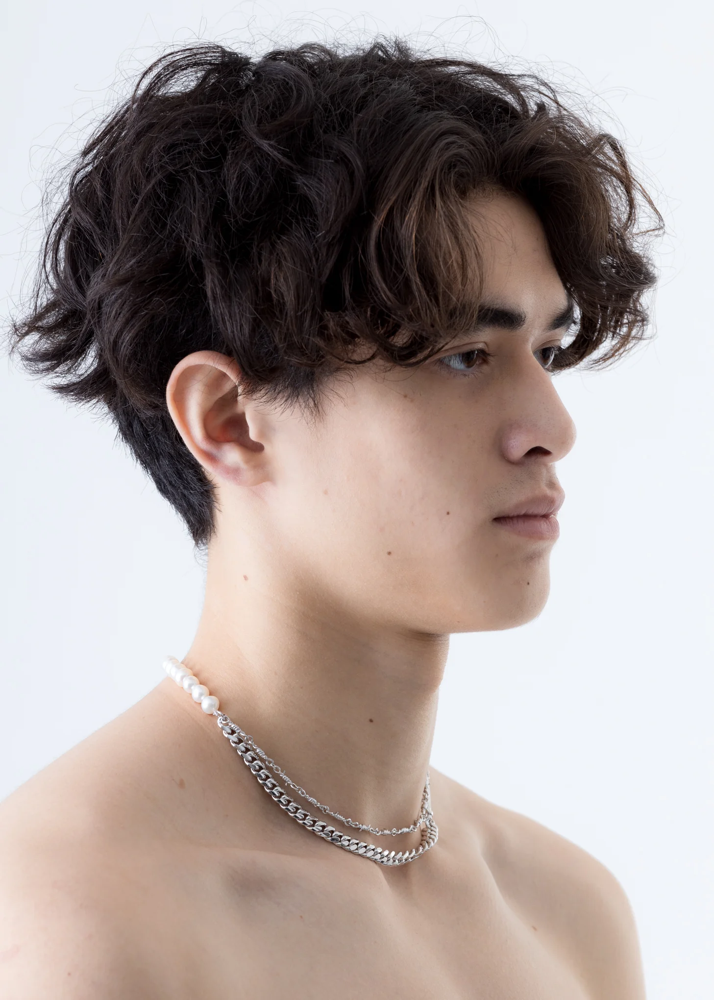 Silver Pearl and Mixed Chain Necklace - Image 5