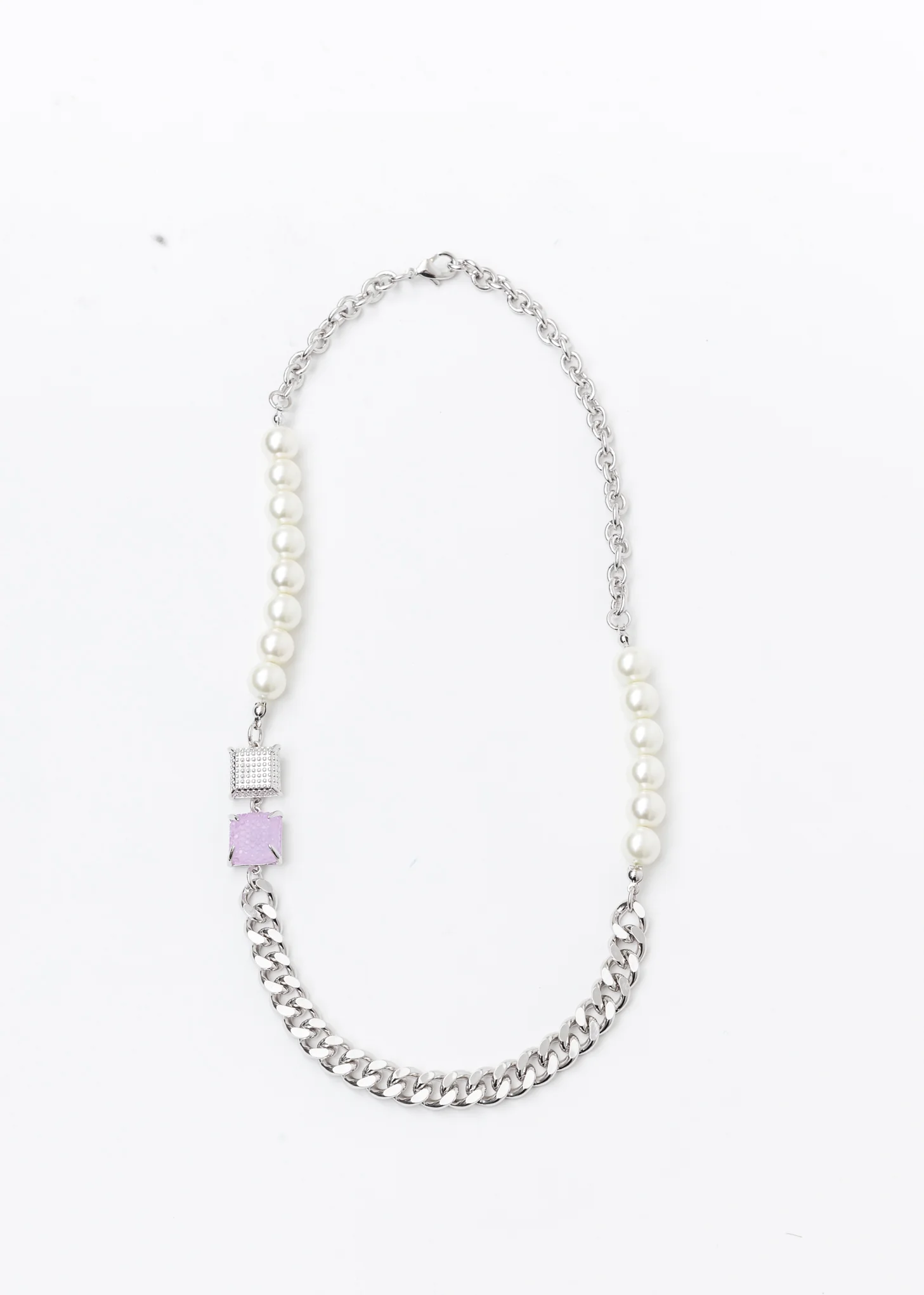 Silver Pearl And Purple Candy Necklace