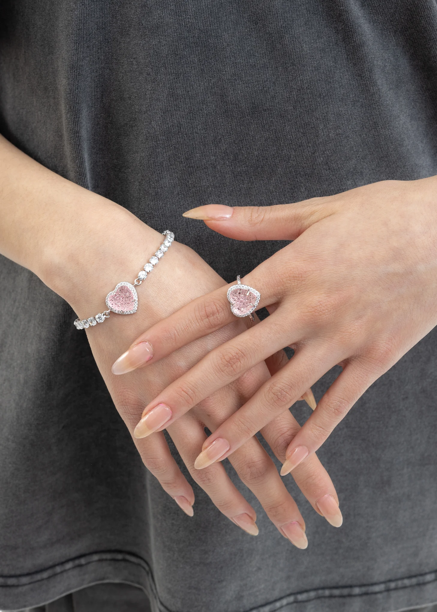 Silver Pink Heart Ring - Image 2
