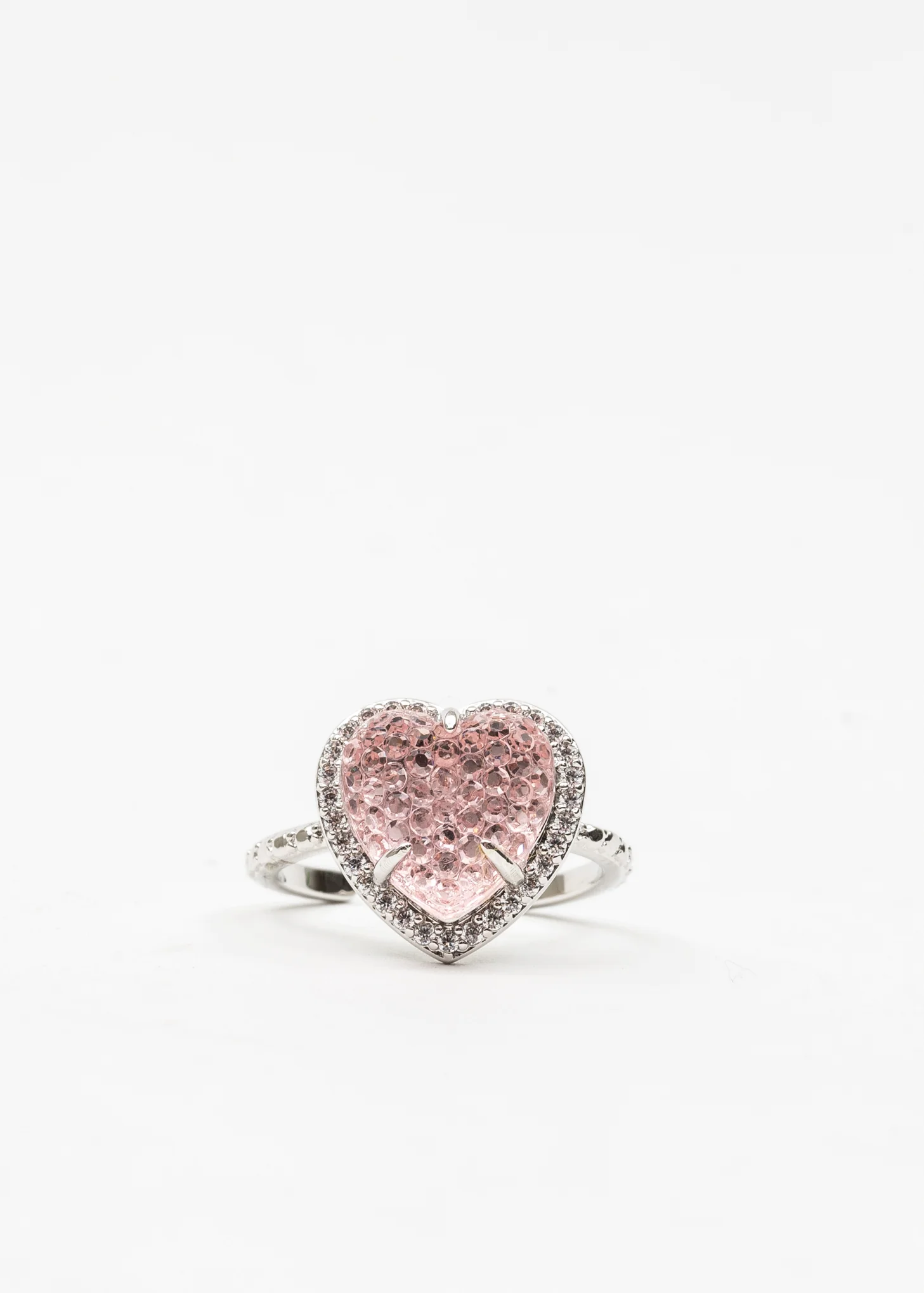 Silver Pink Heart Ring