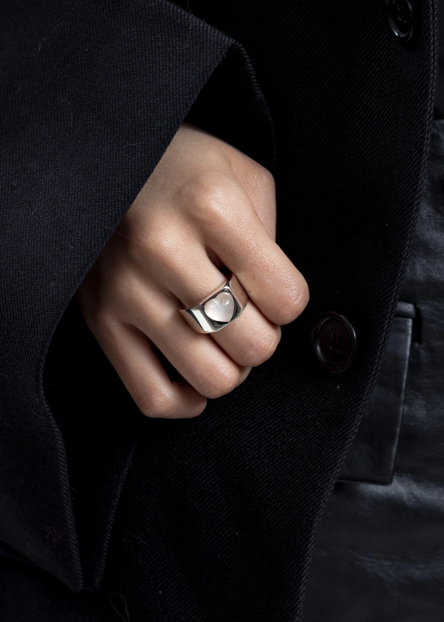 Silver Pink Heart Shape Ring - Image 2
