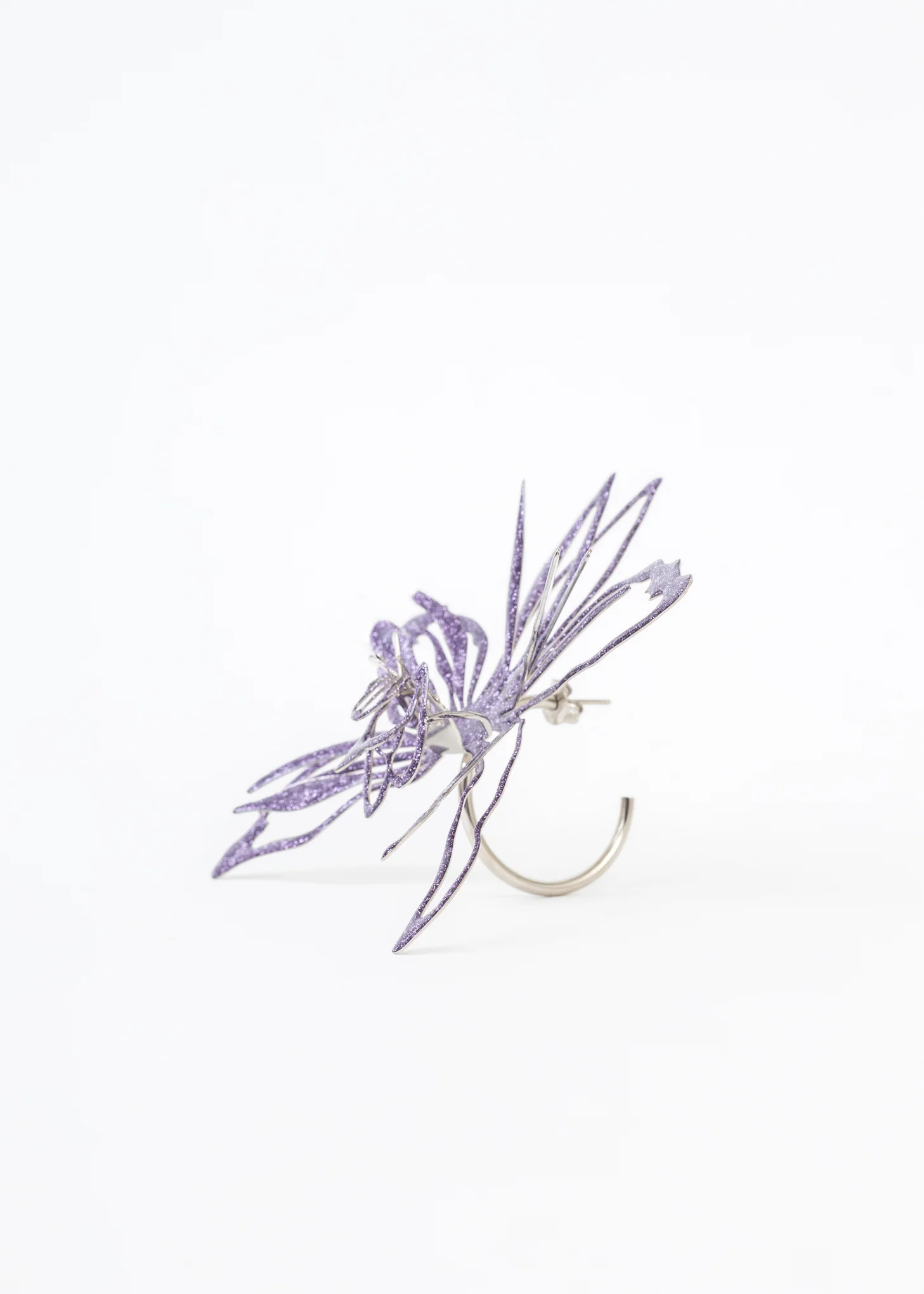 SILVER / PURPLE GLITTER ORCHID HOOPS - Single - Image 5