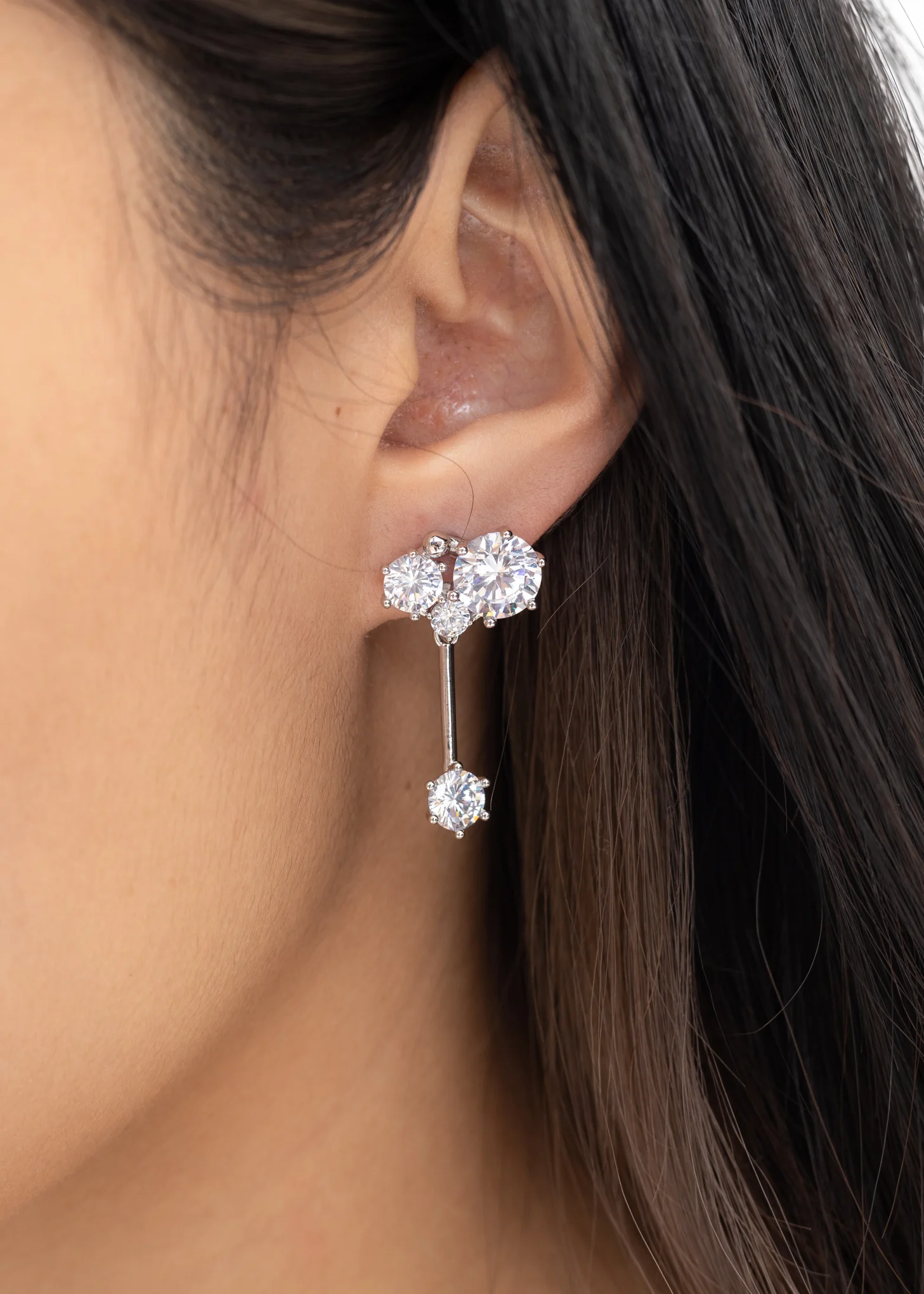 Silver Rhinestone Snow Drop Earring  - Single - Image 2