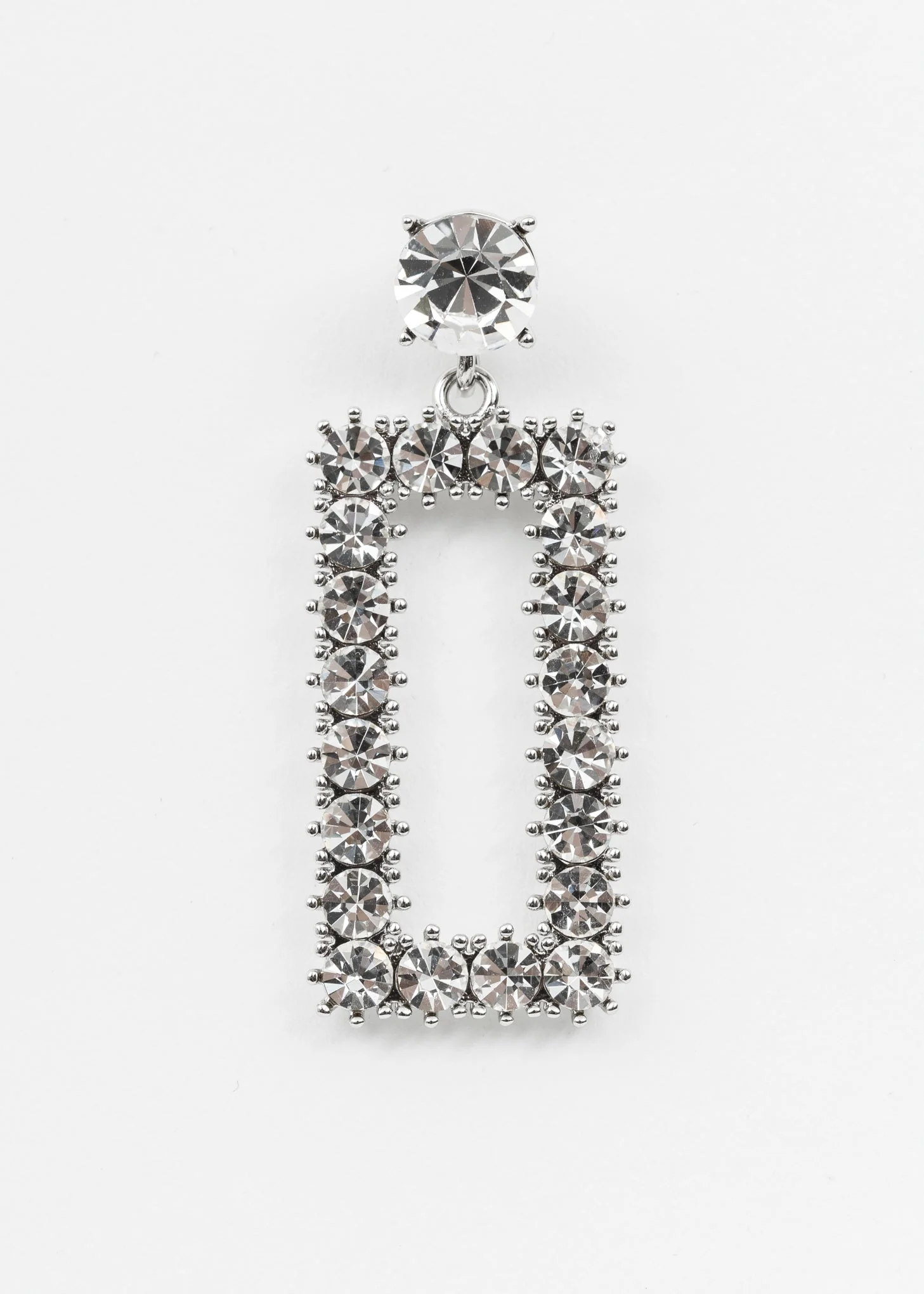 Silver Rhinestone Square Earring - Single