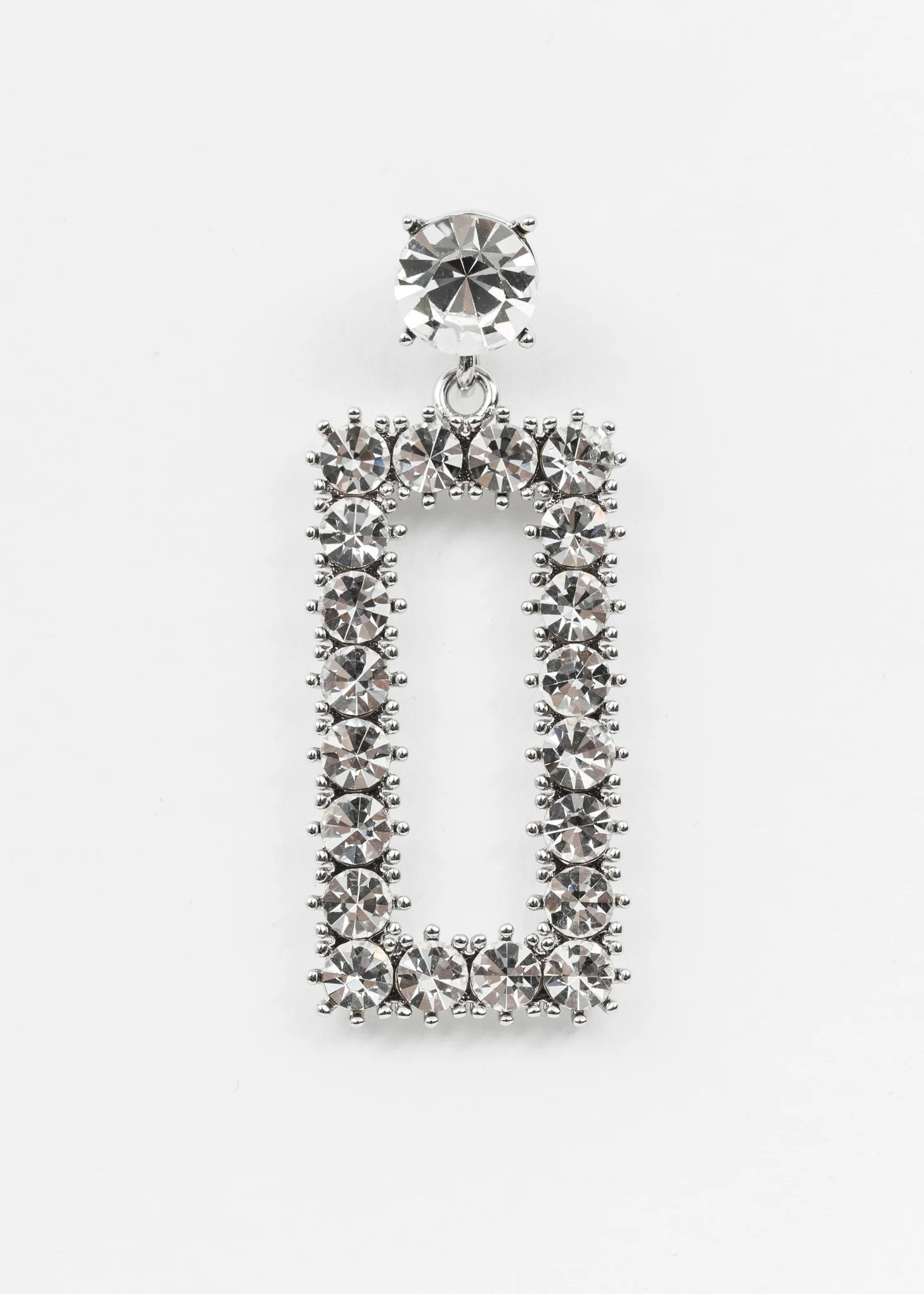 Silver Rhinestone Square Earring - Single
