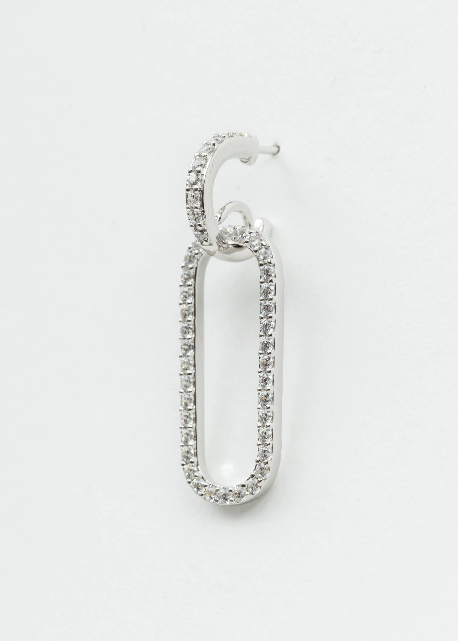 Silver Rhinestone Two Loops Earring - Single - Image 4