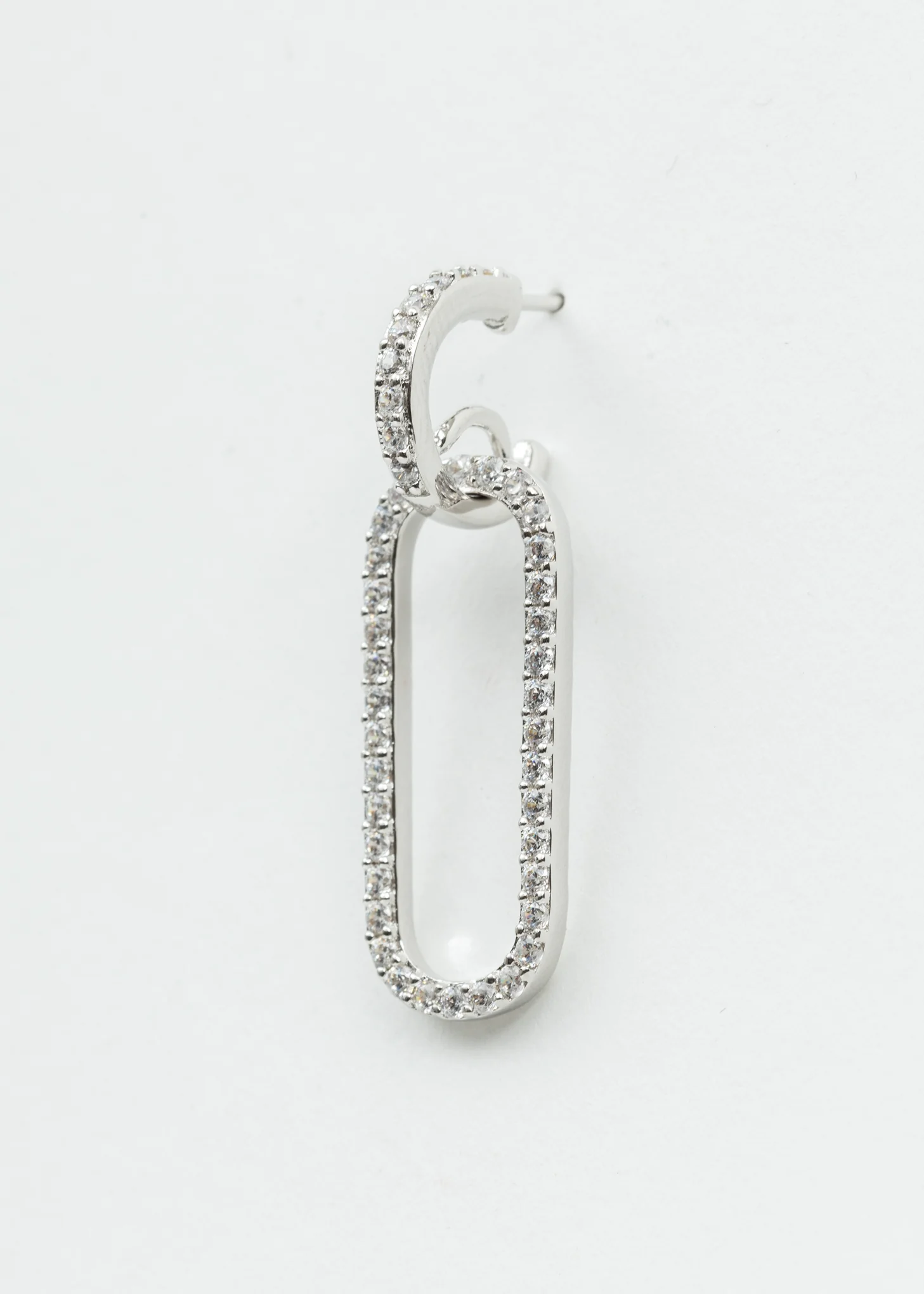 Silver Rhinestone Two Loops Earring - Single - Image 4