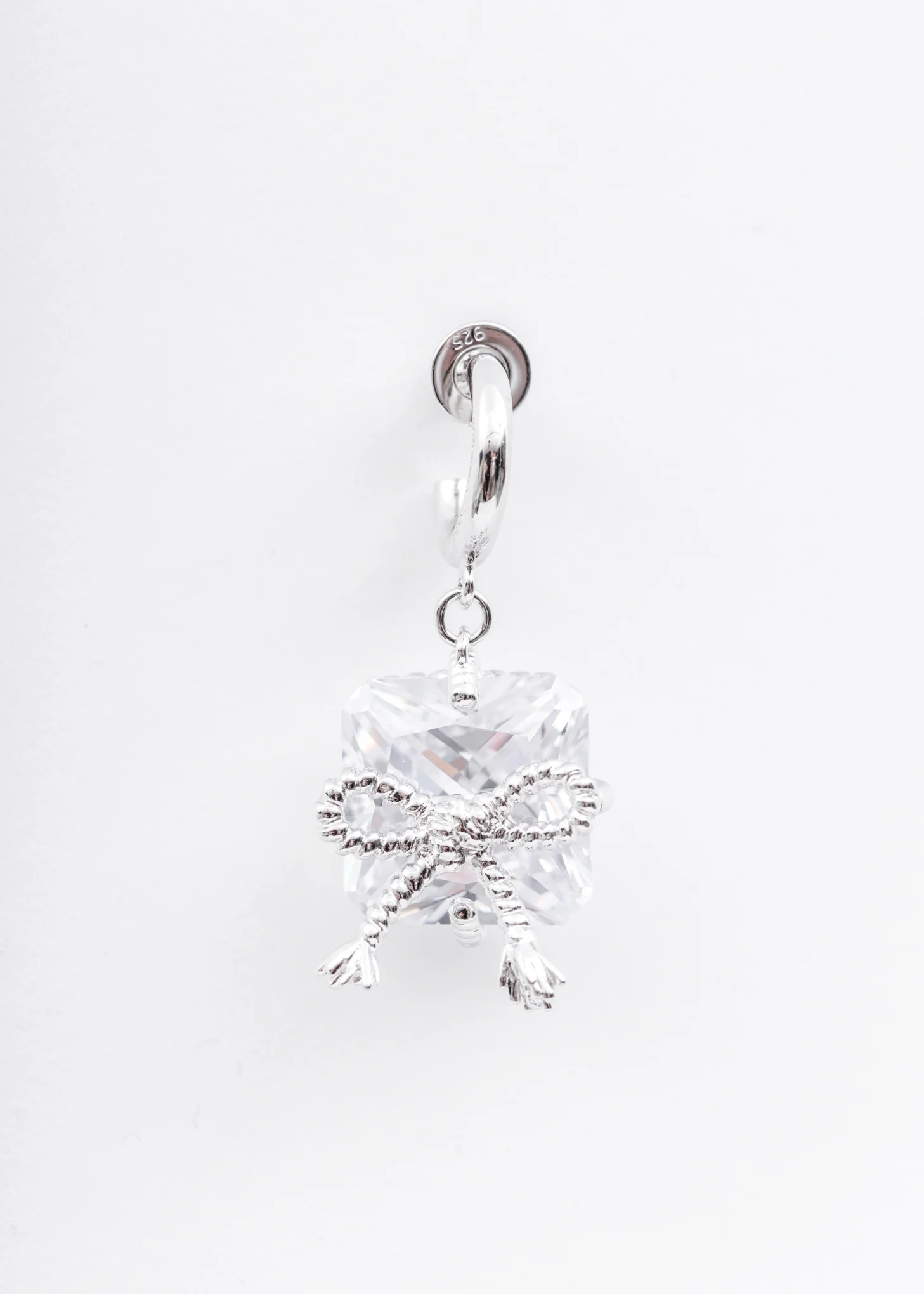 Silver Rope Bow Zircon Earring
