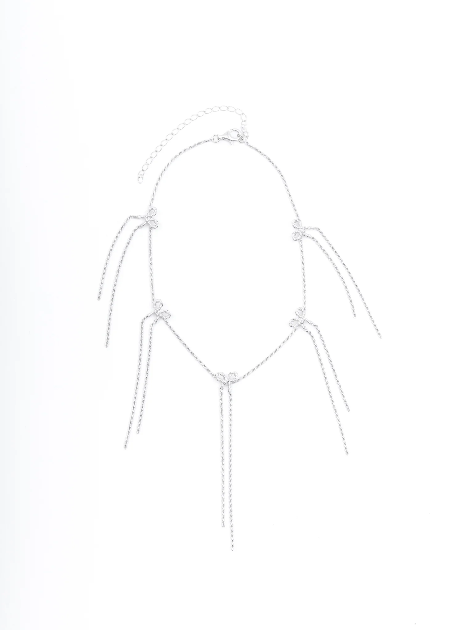 Silver Rope Tassels Bow Necklace
