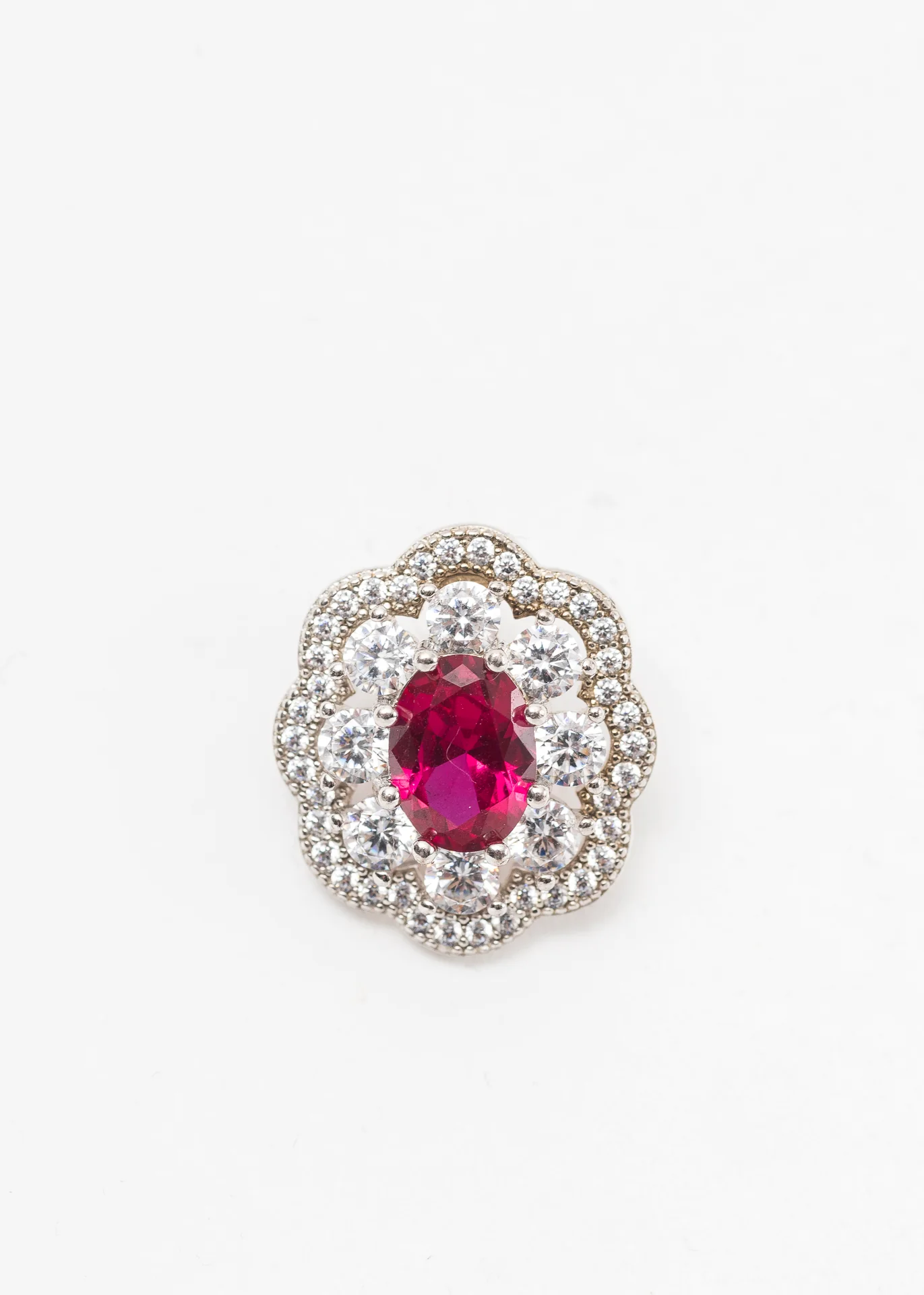 Silver Ruby Earring -Single