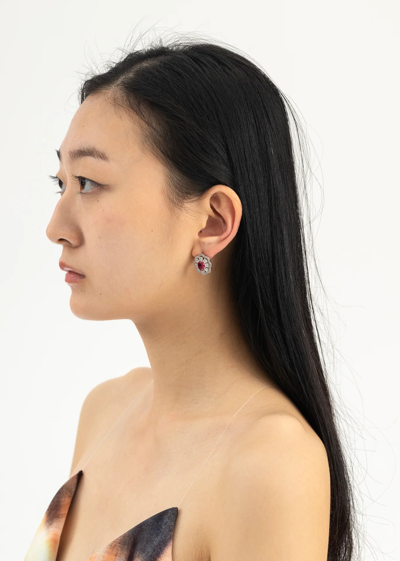 Silver Ruby Earring -Single - Image 2