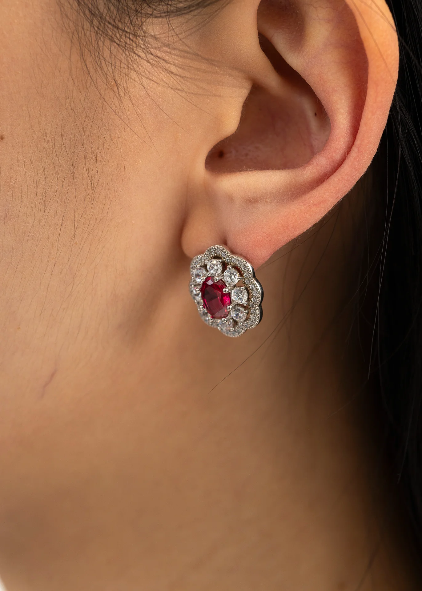 Silver Ruby Earring -Single - Image 3