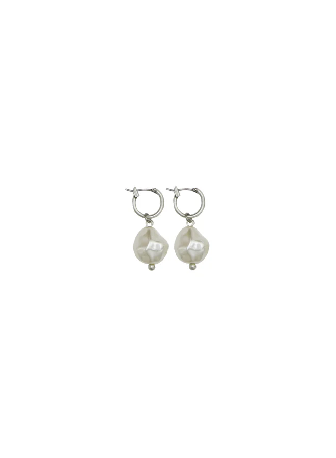 Silver Small Pearl Hoop Earrings