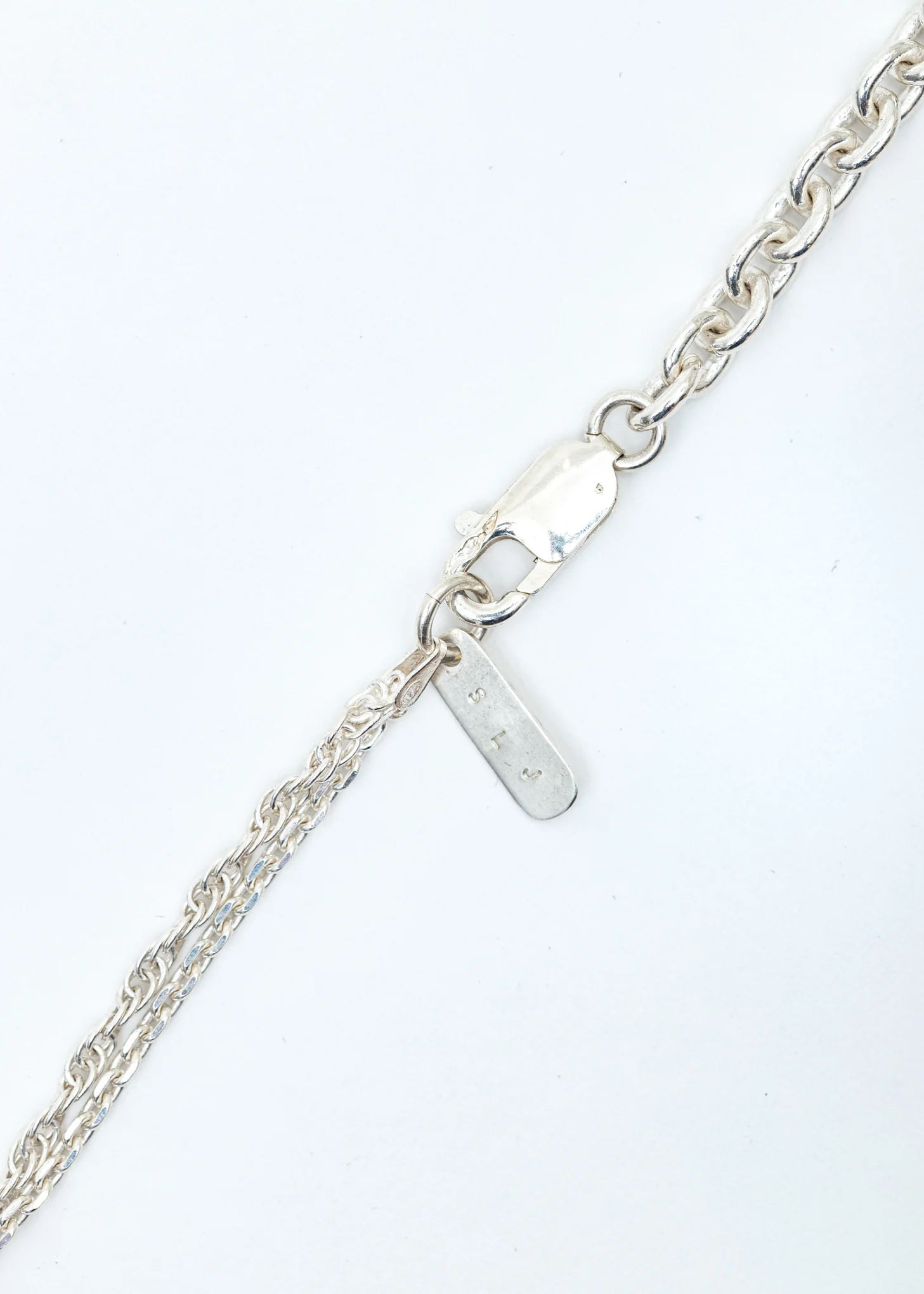 Silver Small Satellite Oval Necklace (Blue Denim, Clear Stone) - Image 5