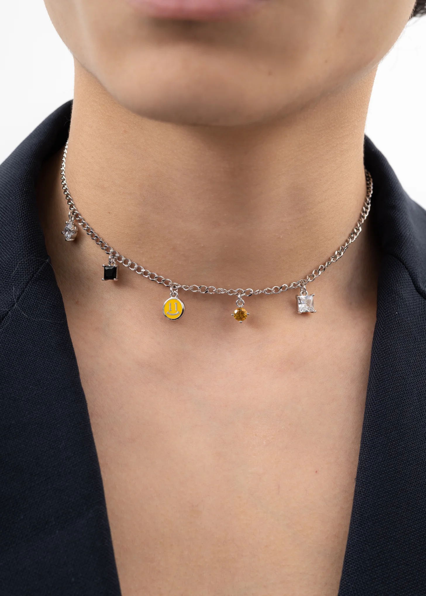 Silver Smiley and Stones Necklace - Image 3