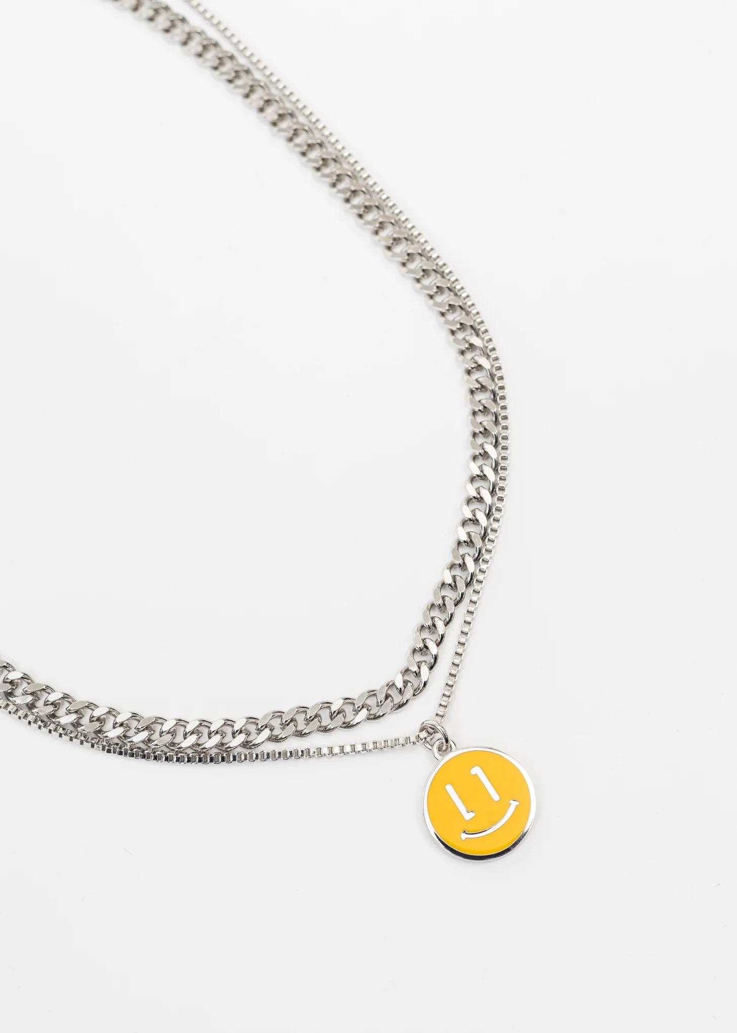 Silver Smiley Face Necklace Set