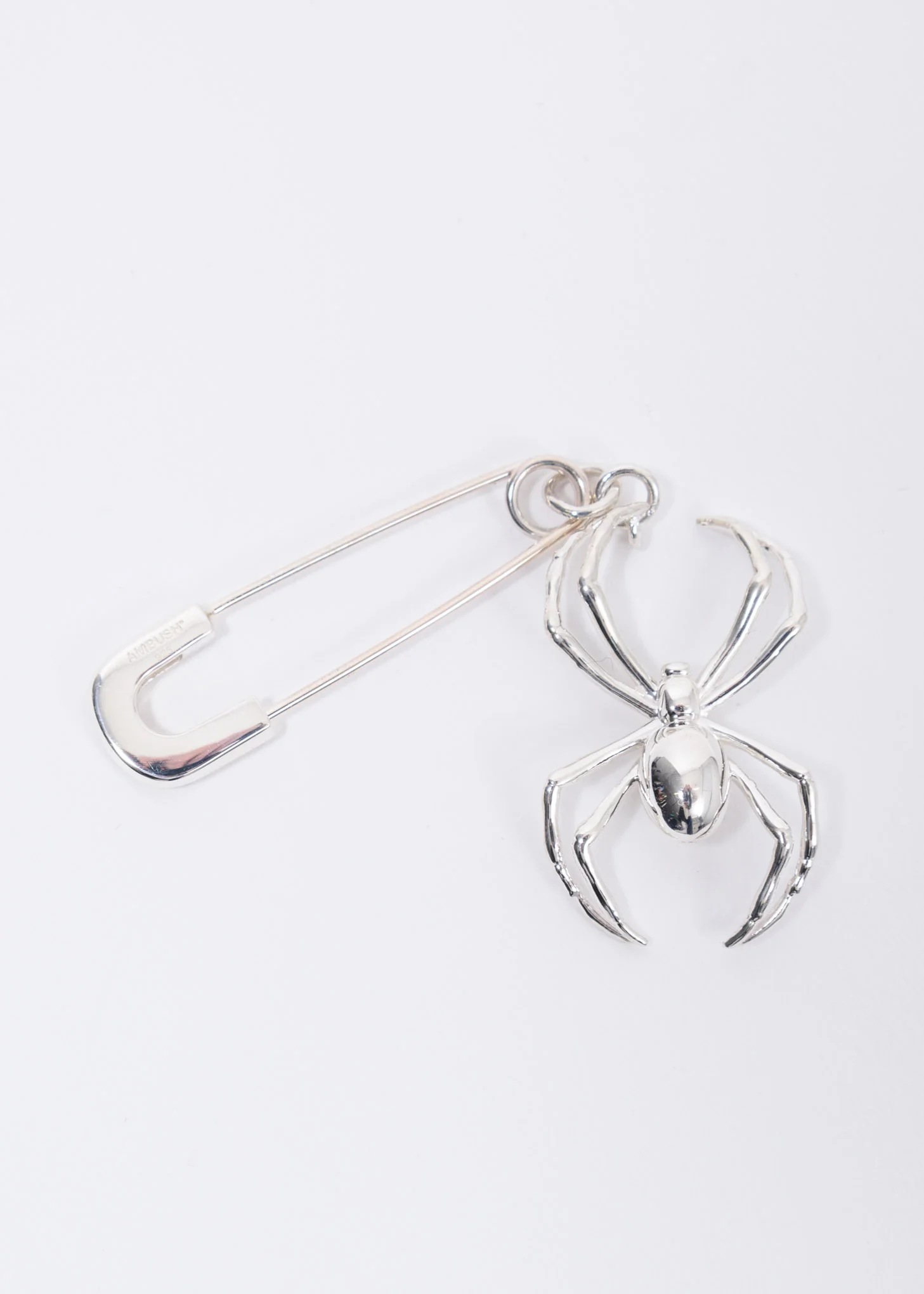 Silver Spider Safety Pin Single Earring - Image 2