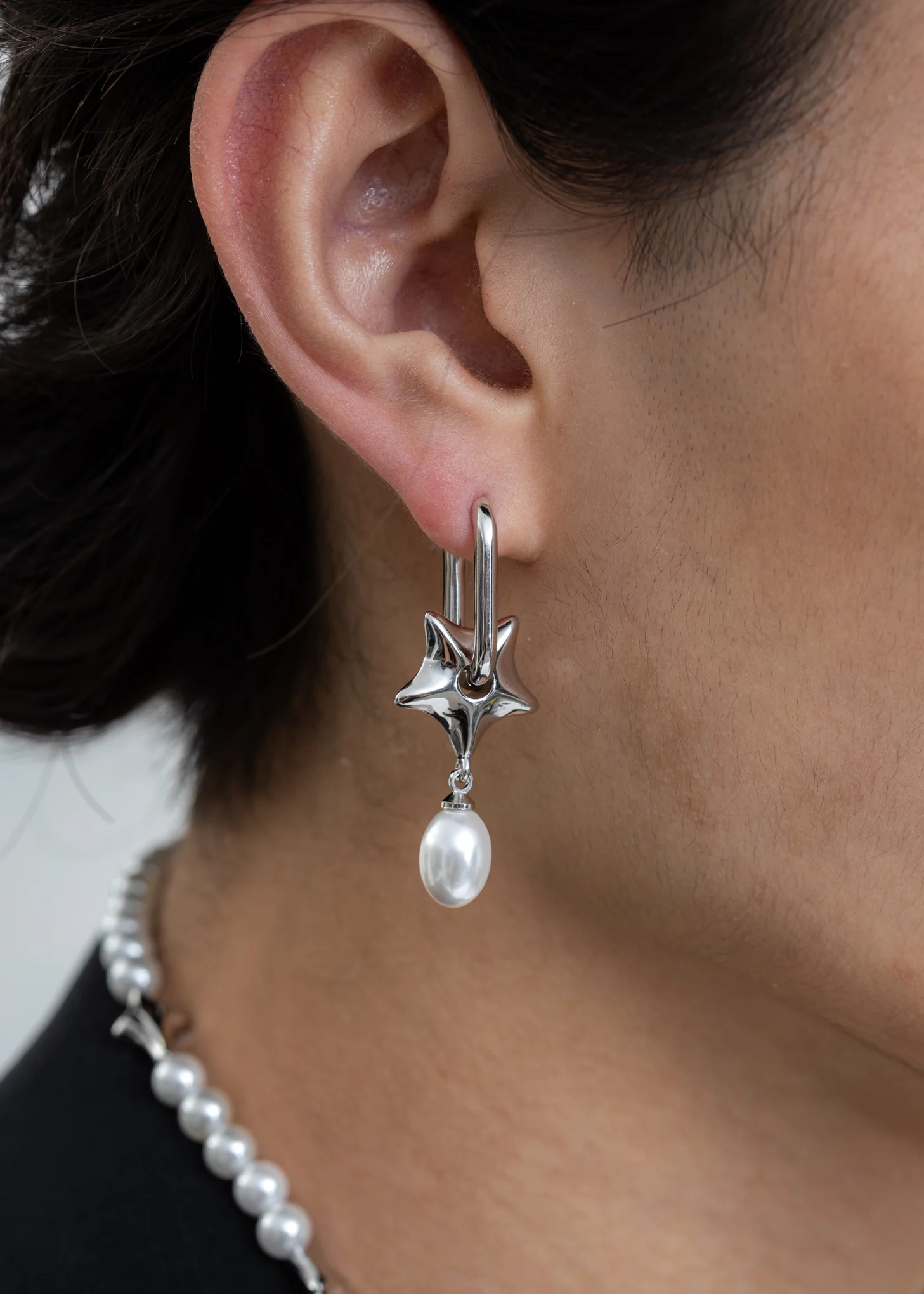 Silver Star and Pearl Earring - Single - Image 3