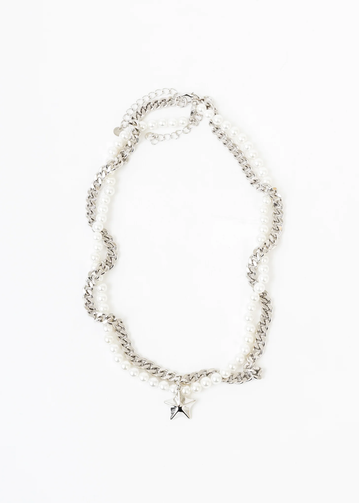 Silver Star And Pearls Necklace