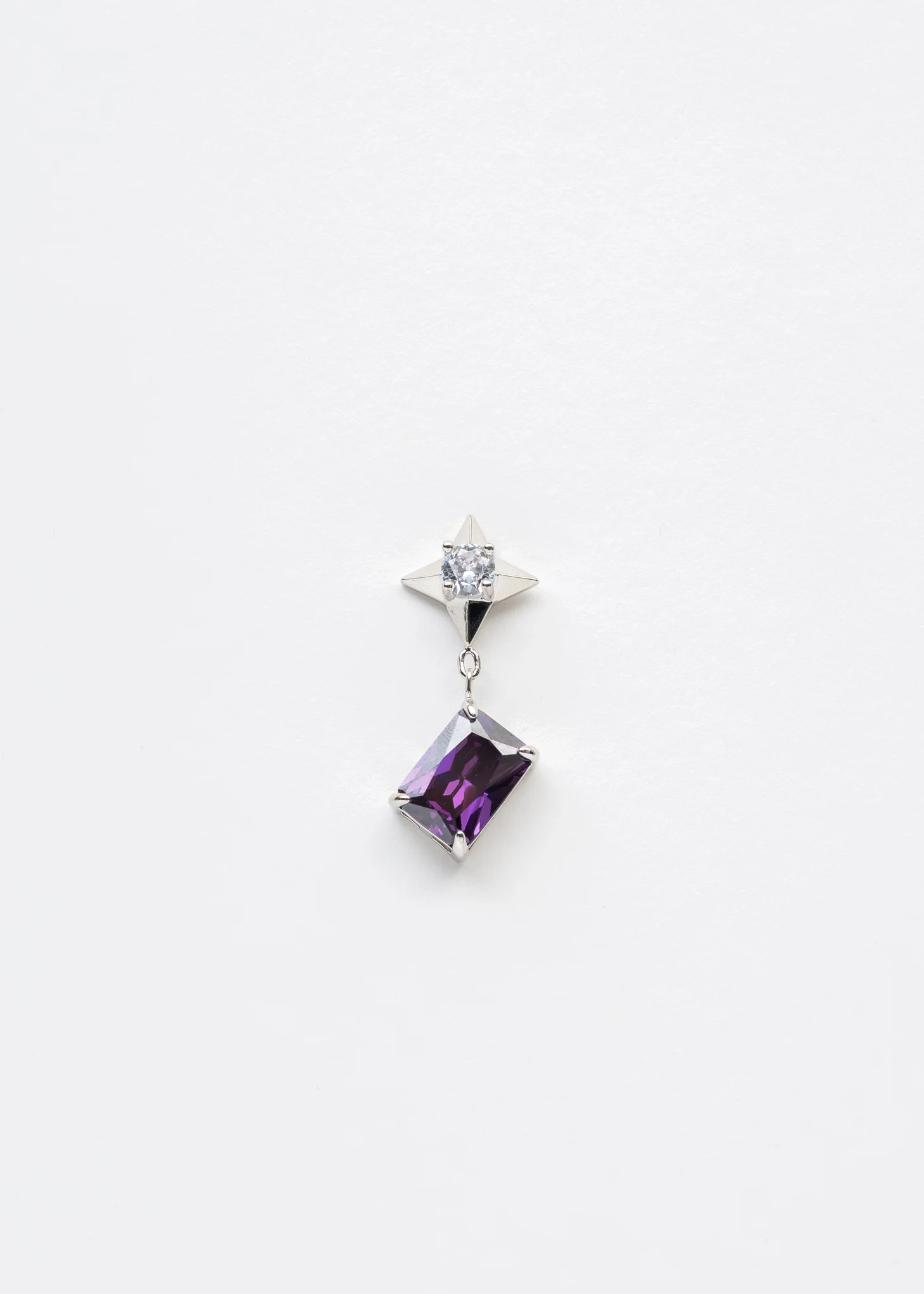 Silver Star And Purple Stone Earring - Single