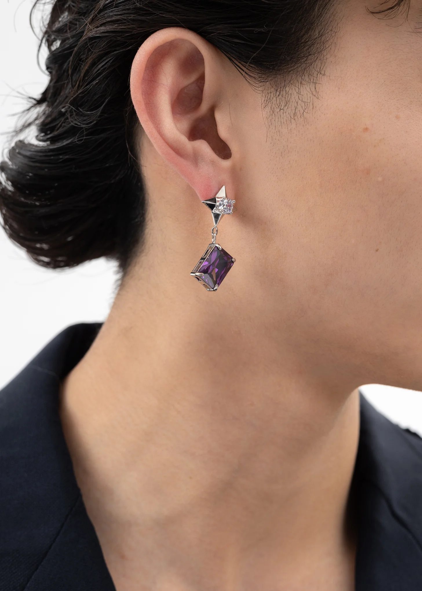 Silver Star And Purple Stone Earring - Single - Image 3