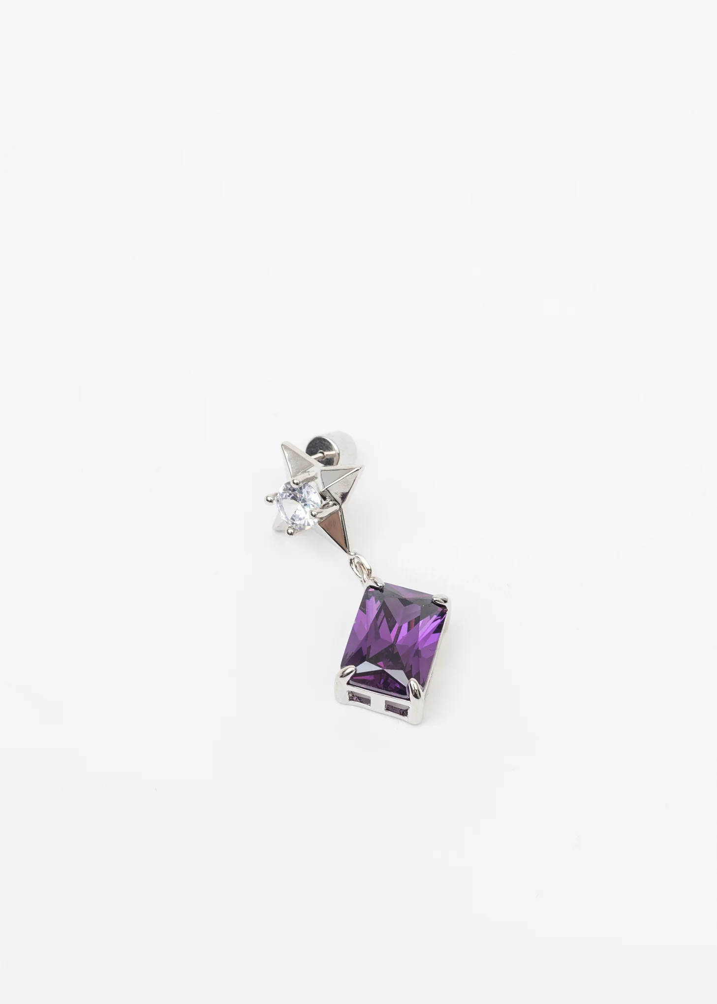 Silver Star And Purple Stone Earring - Single - Image 4