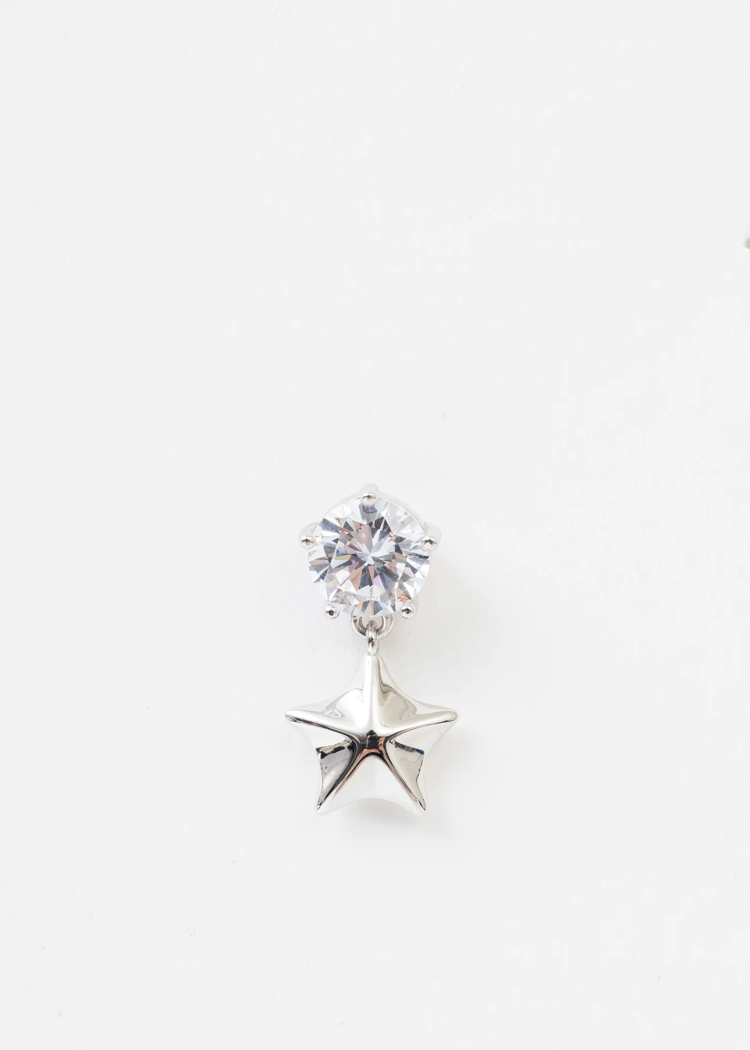 Silver Rhinestone And Star Earring  - Single
