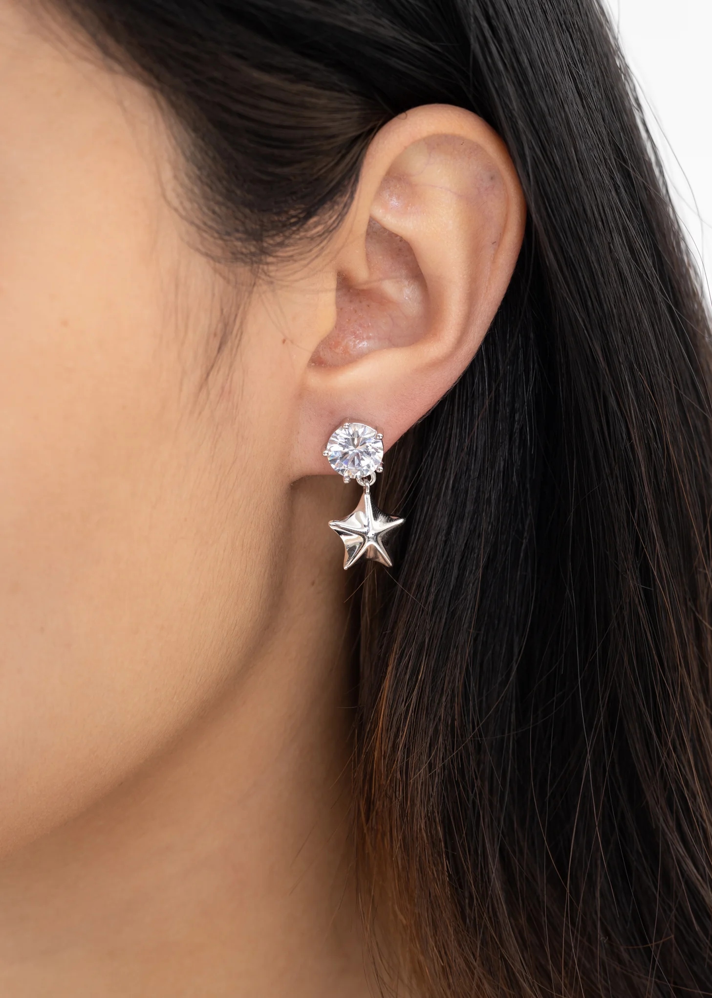 Silver Rhinestone And Star Earring  - Single - Image 2