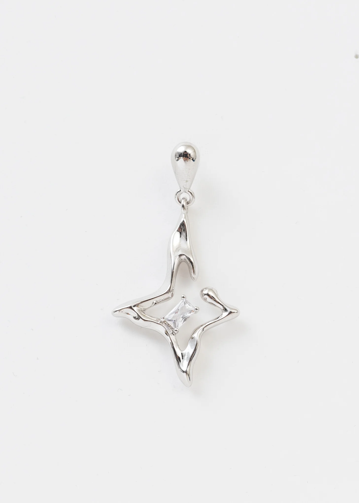 Silver Star Line And Rhinestone Earring - Single