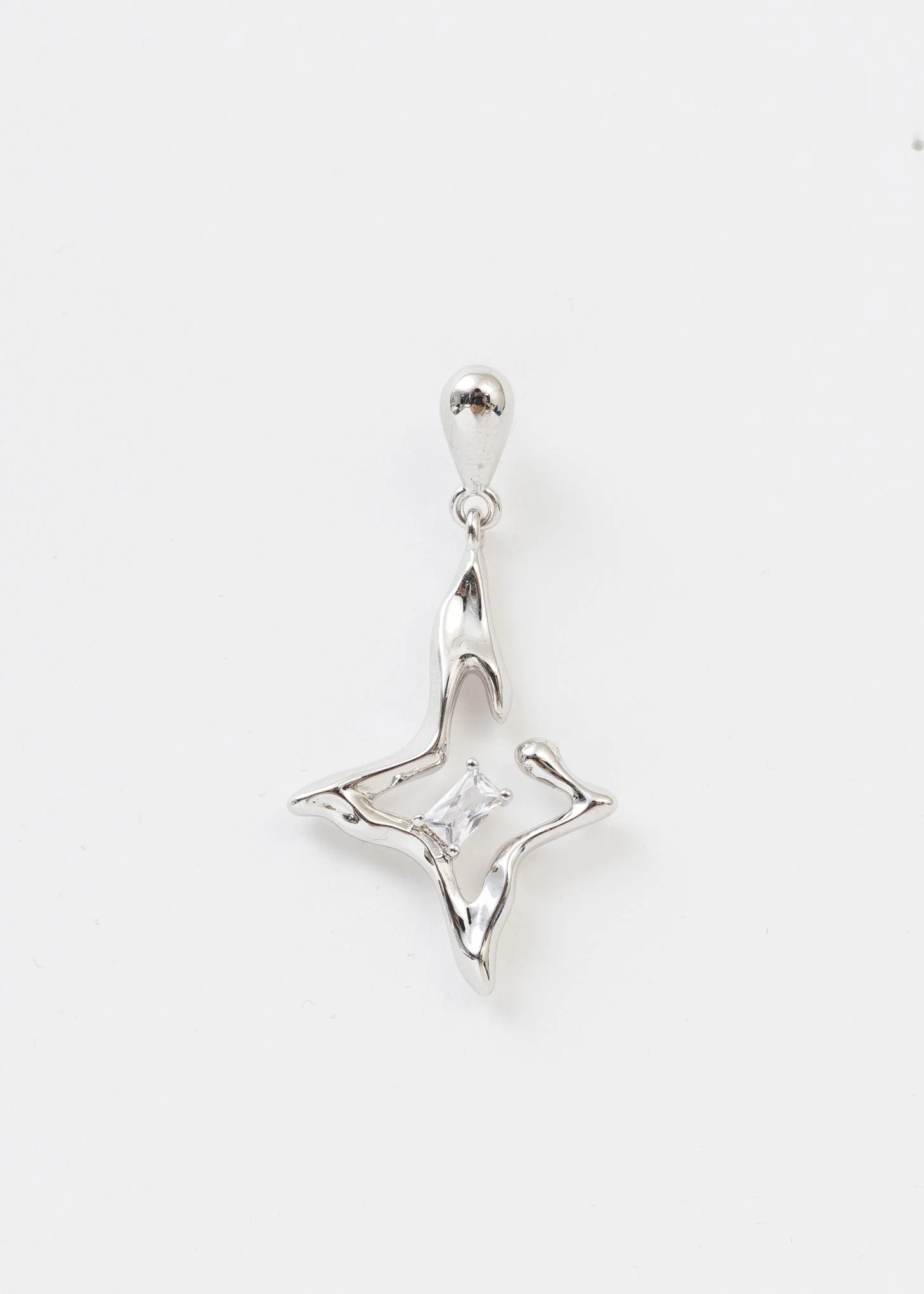 Silver Star Line And Rhinestone Earring - Single