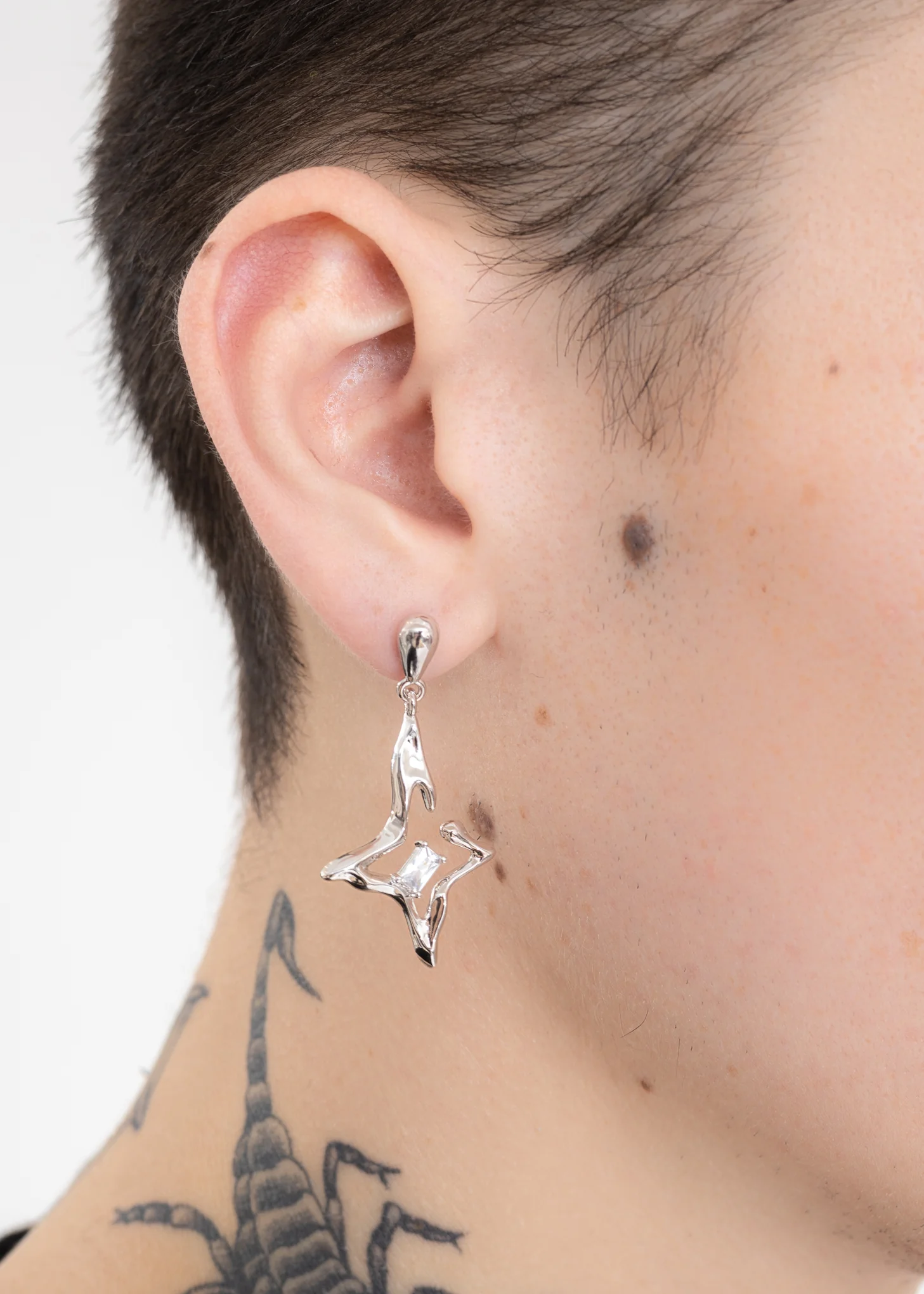 Silver Star Line And Rhinestone Earring - Single - Image 2