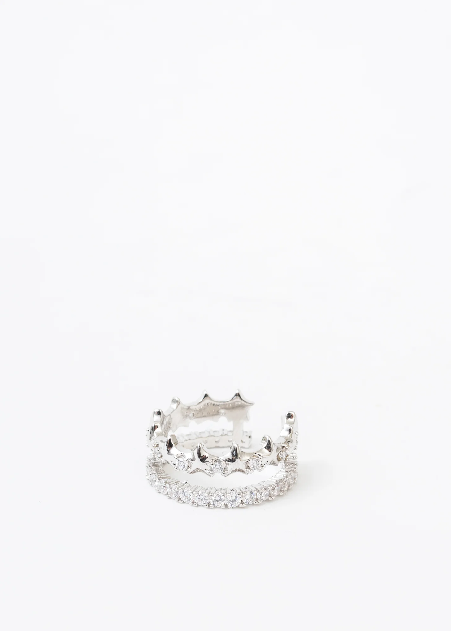 Silver Stars And Rhinestone Ring