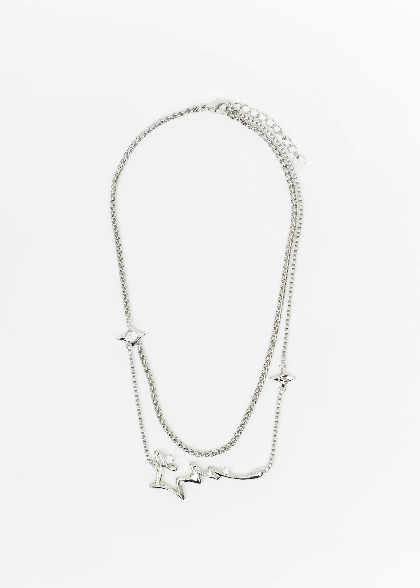 Silver Stars Mix Chains Necklace