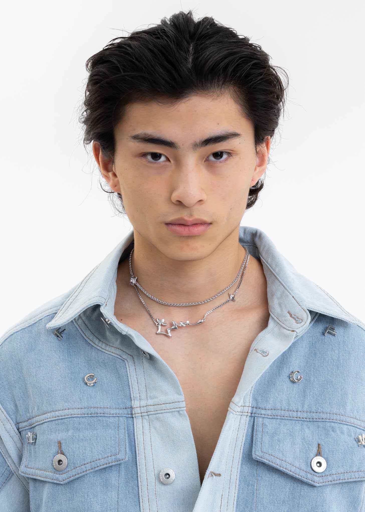 Silver Stars Mix Chains Necklace - Image 2