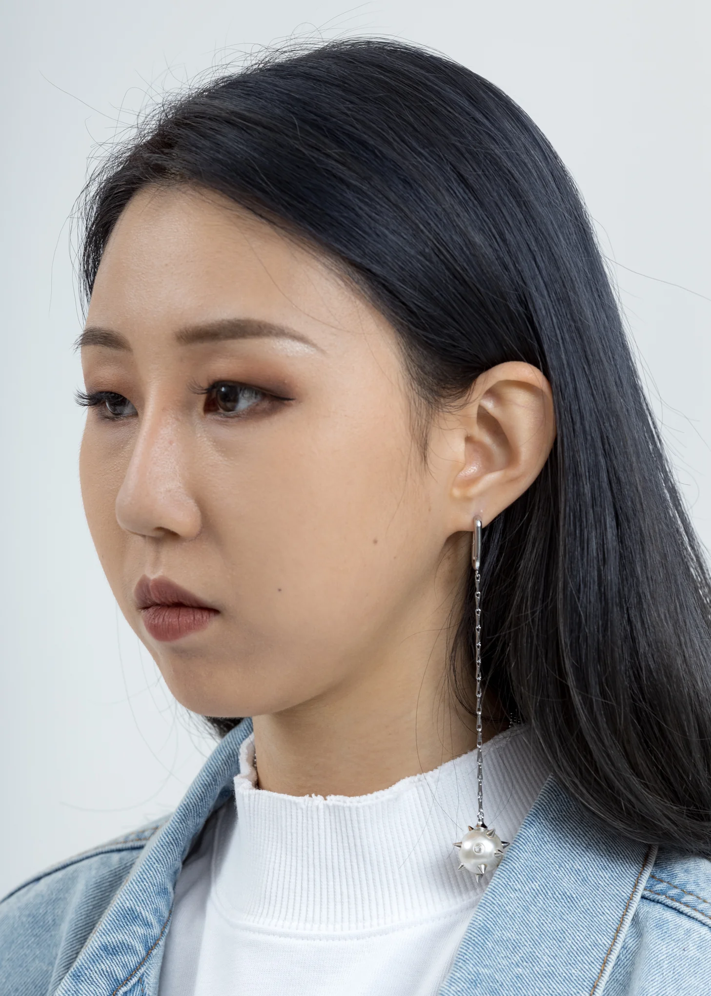 Silver Studded Pearl Ball Earring (Single) - Image 2