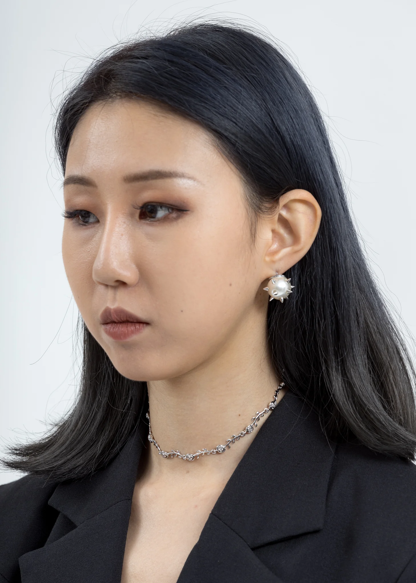 Silver Studded Pearl Earring (Single) - Image 2