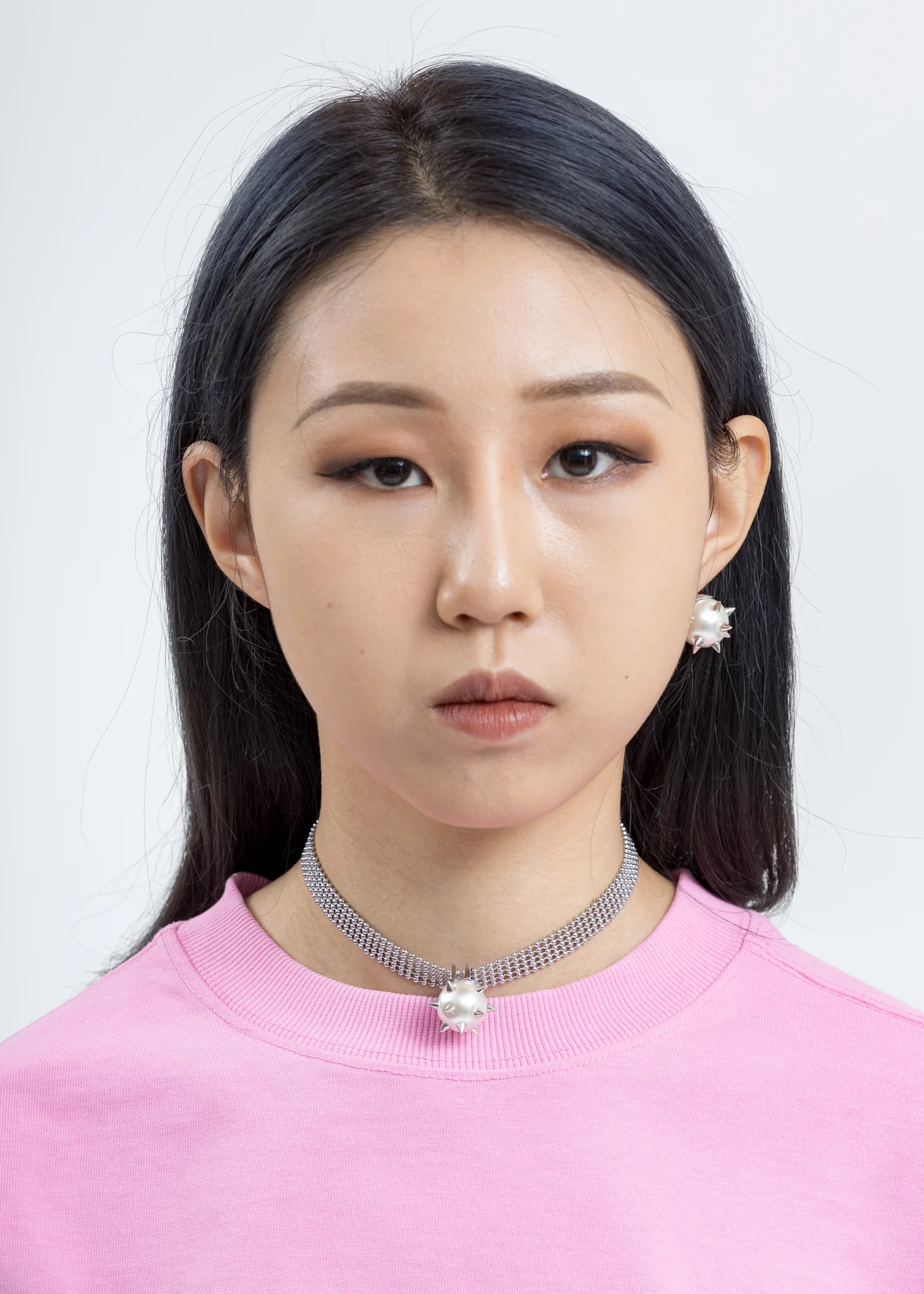 Silver Studded Pearl Necklace - Image 3