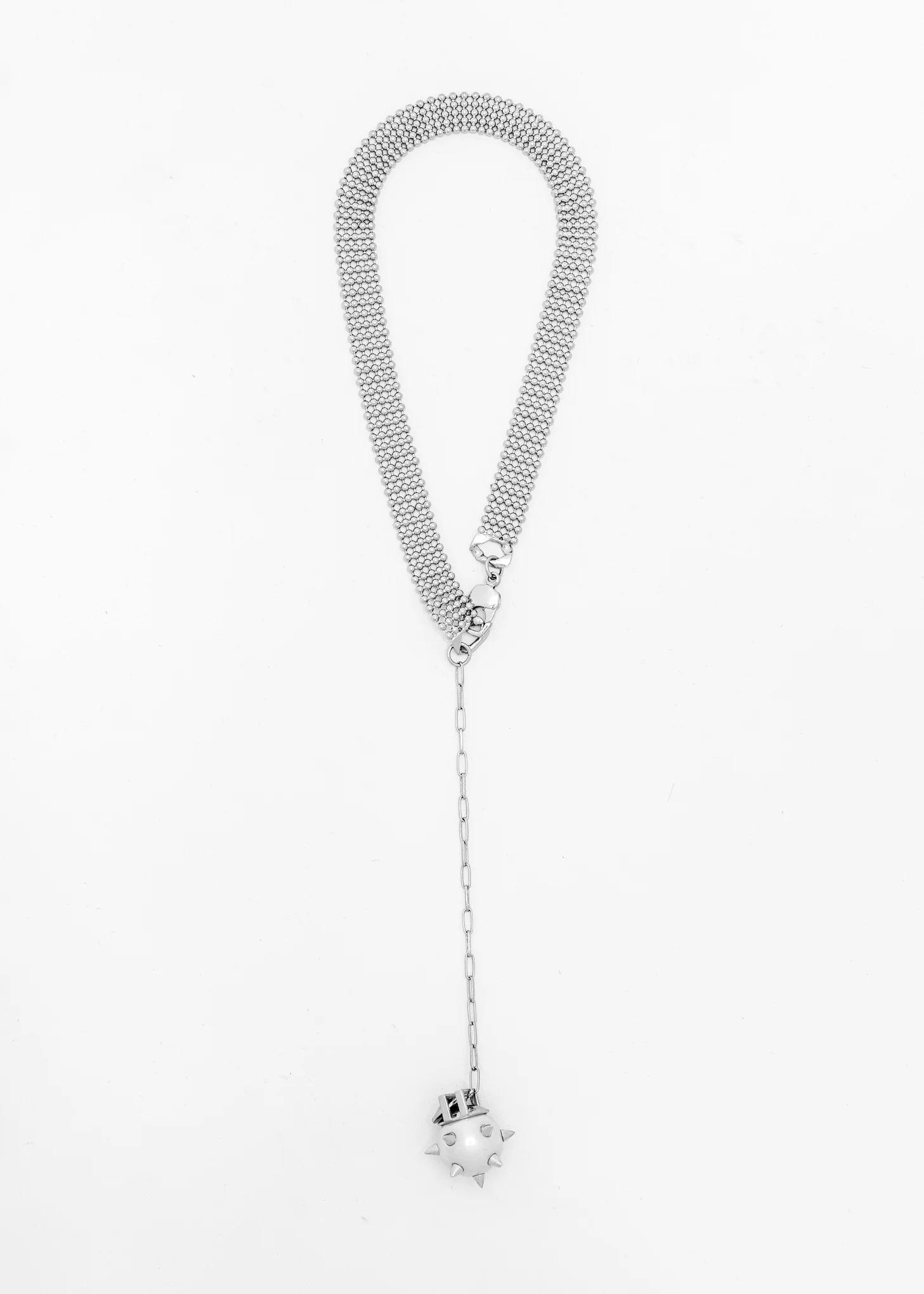 Silver Studded Pearl Necklace - Image 4
