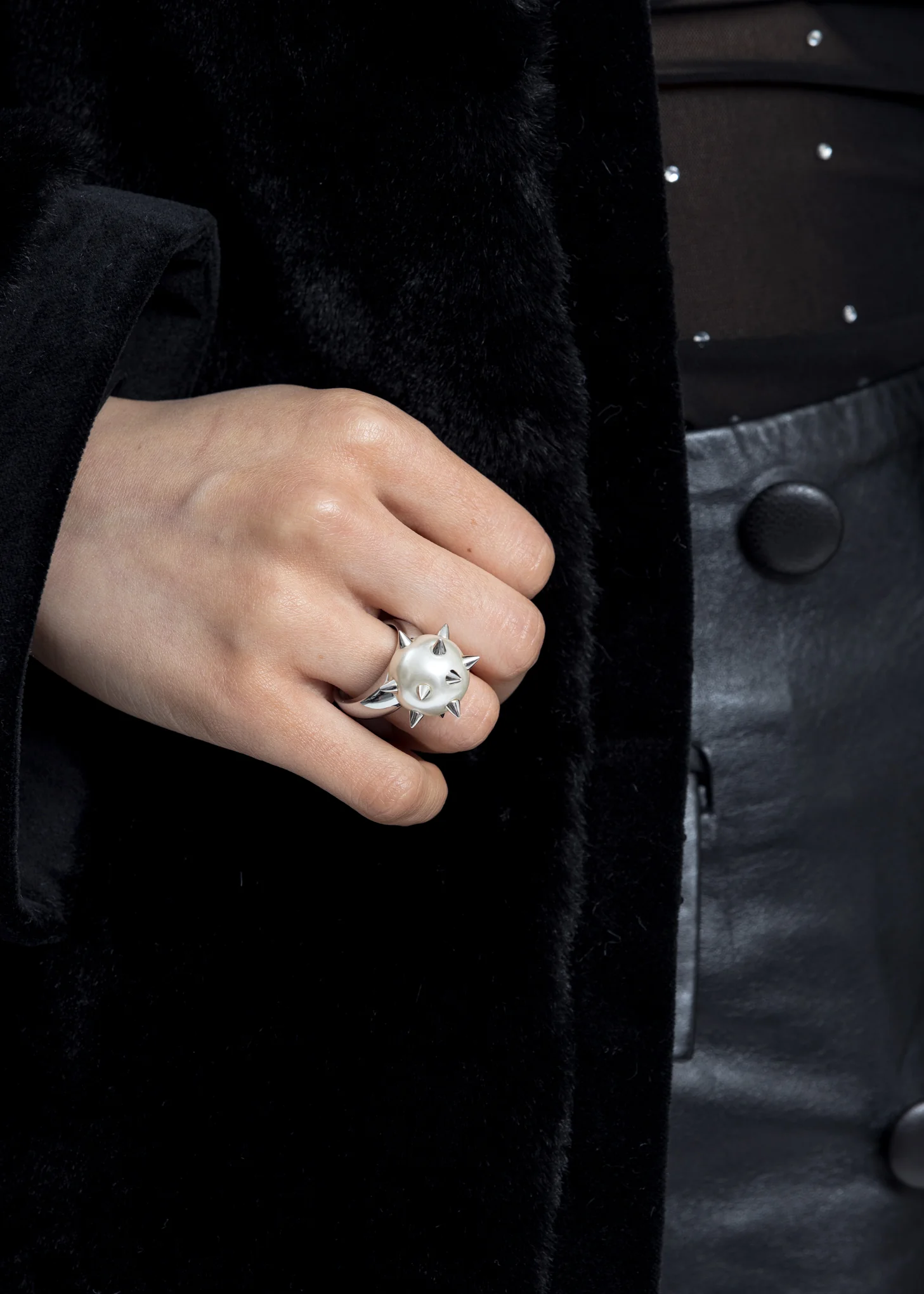 Silver Studded Pearl Ring - Image 2