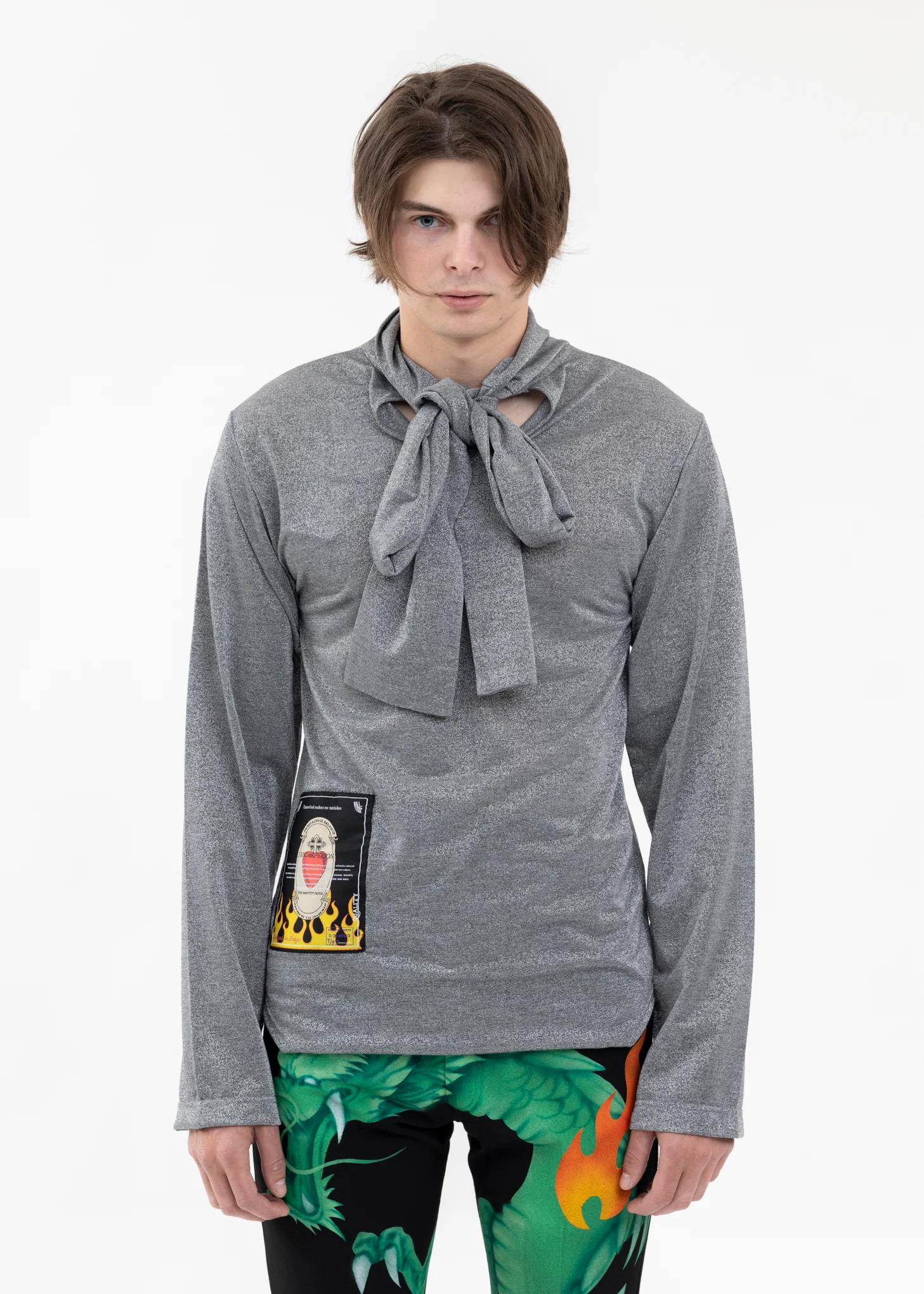 SILVER TIE COLLER GLITTER SHIRT