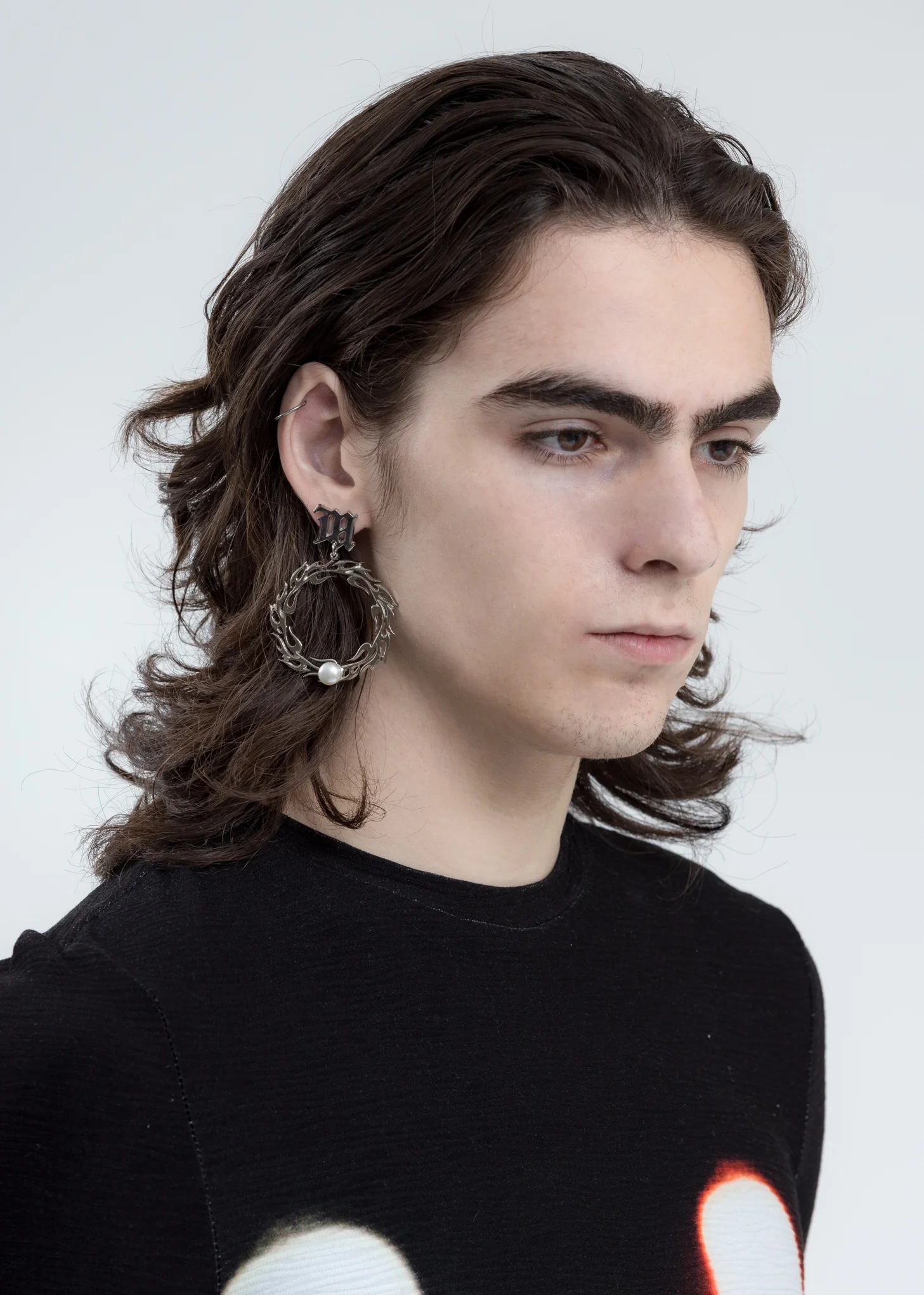 Silver Tribal Circle Pearl Earring (Single) - Image 2