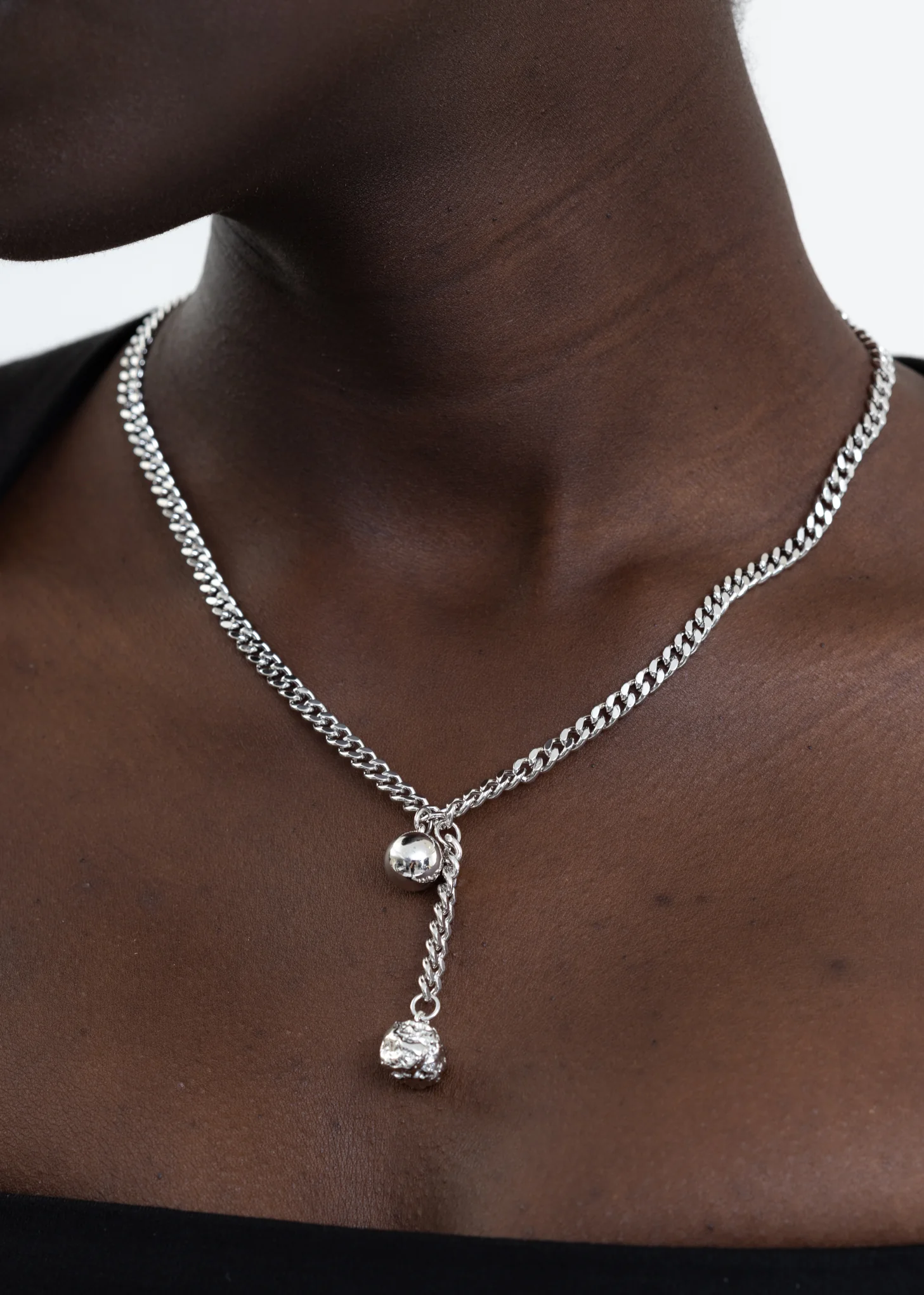 Silver Two Balls Necklace - Image 3