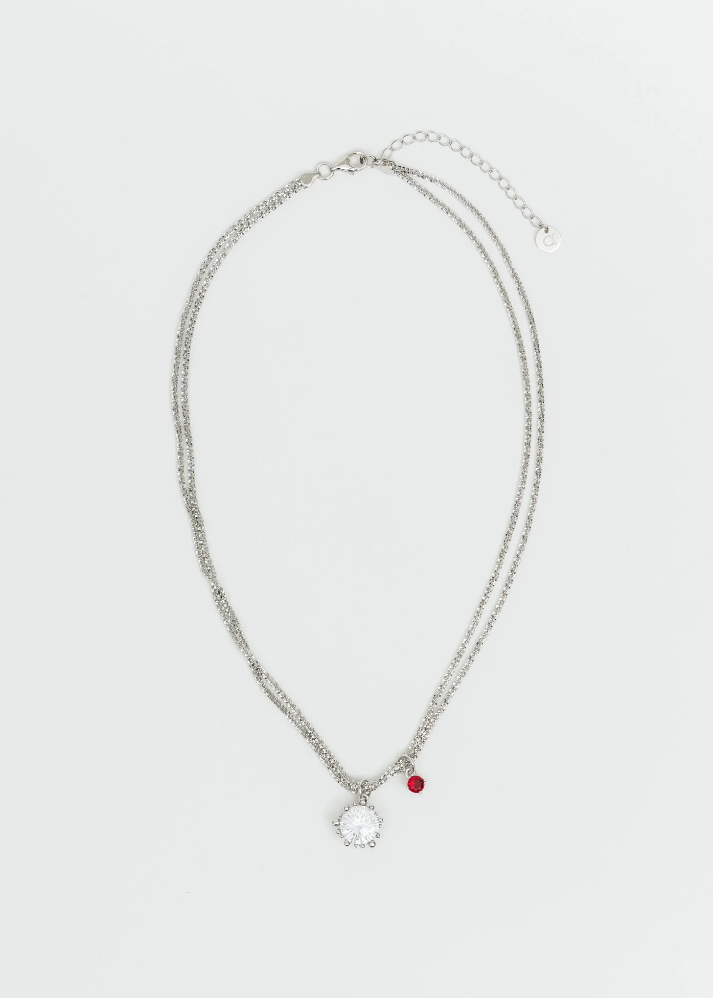 Silver With Red And White Stone Necklace