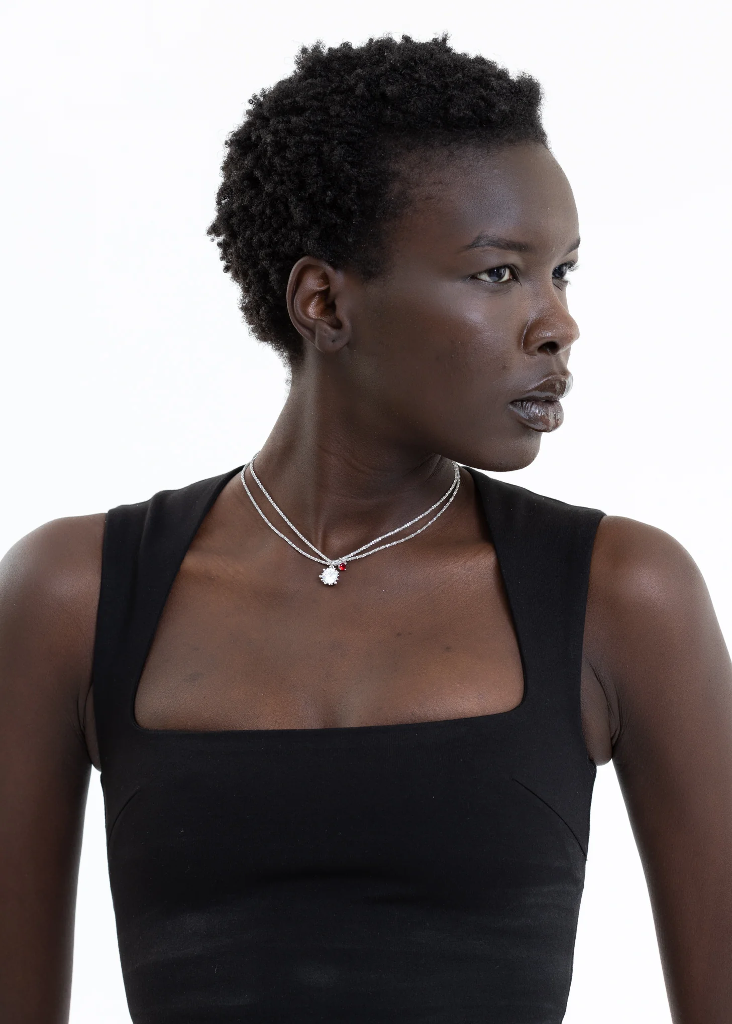 Silver With Red And White Stone Necklace - Image 2