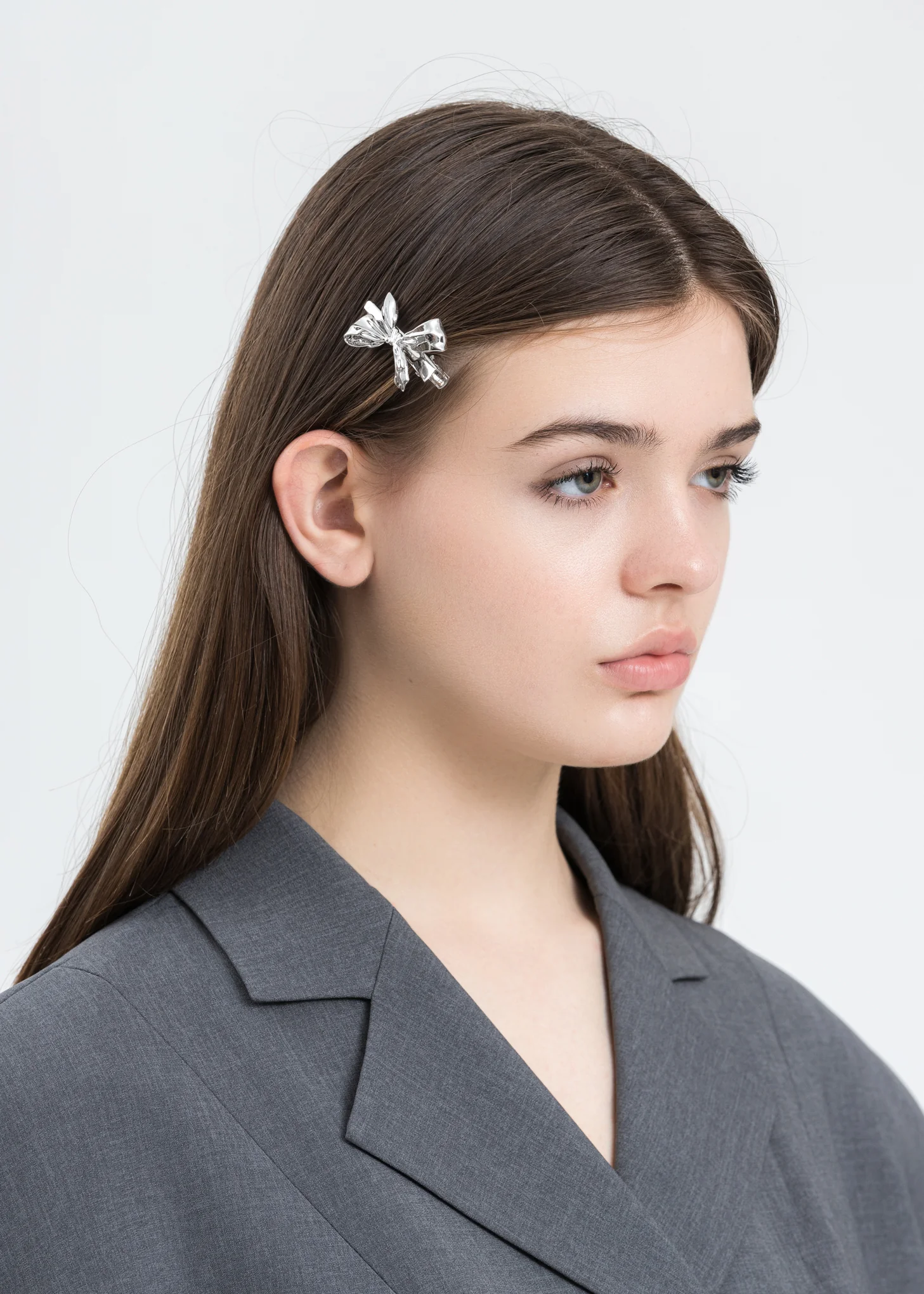 Silver Wrinkle Bow Hairpin - Image 2