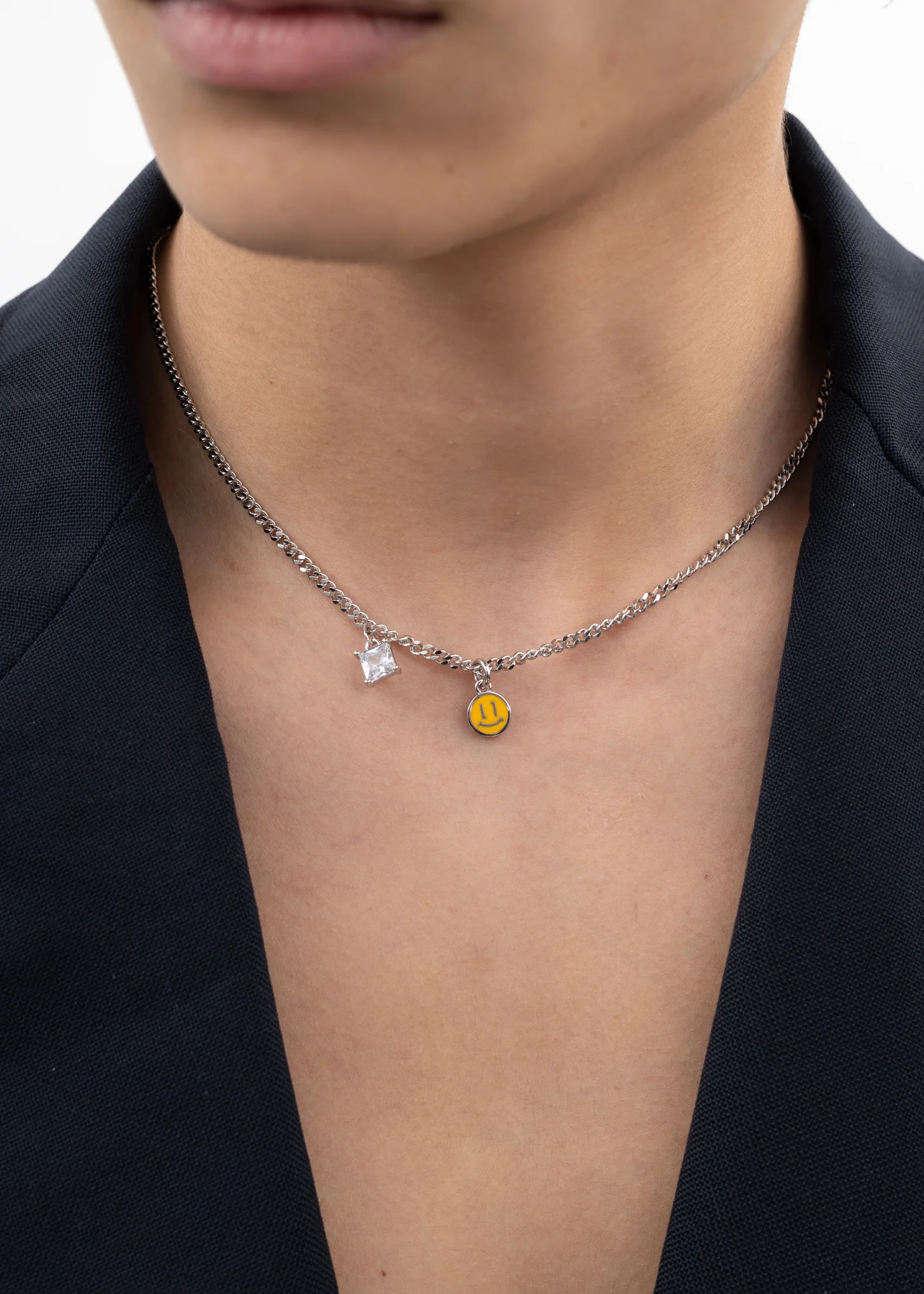 Silver Yellow Smiley and Stone Necklace - Image 3