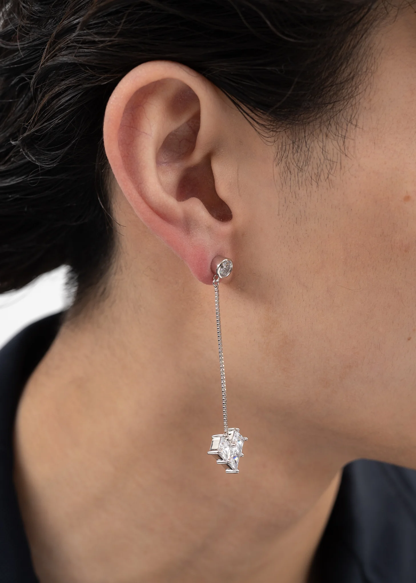 Single Rhinestone Heart Earring - Single - Image 3