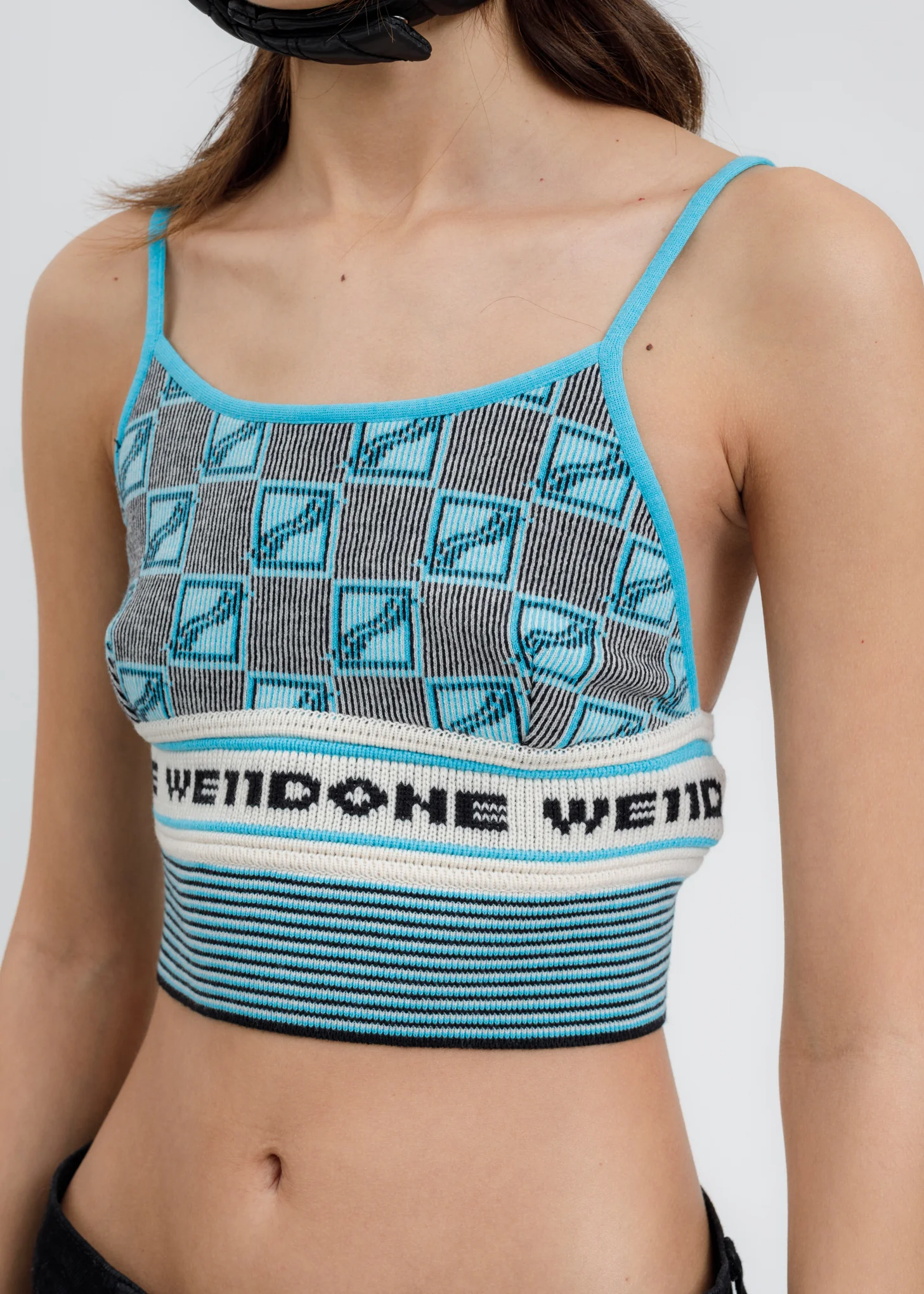Sky All Over Logo Stripe Bra Top - Image 4