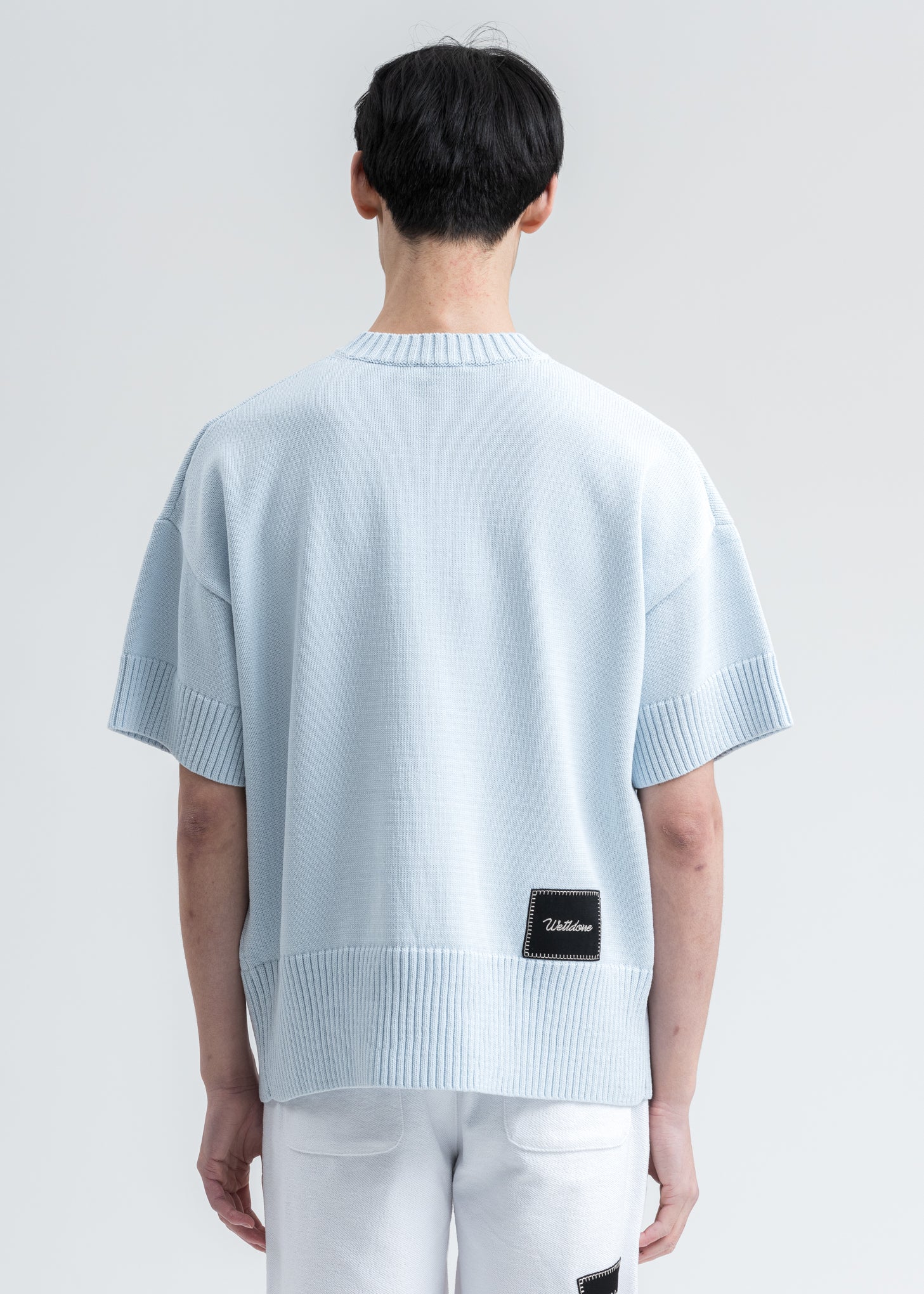 Sky Blue Printed Short Sleeve Sweater - Image 2