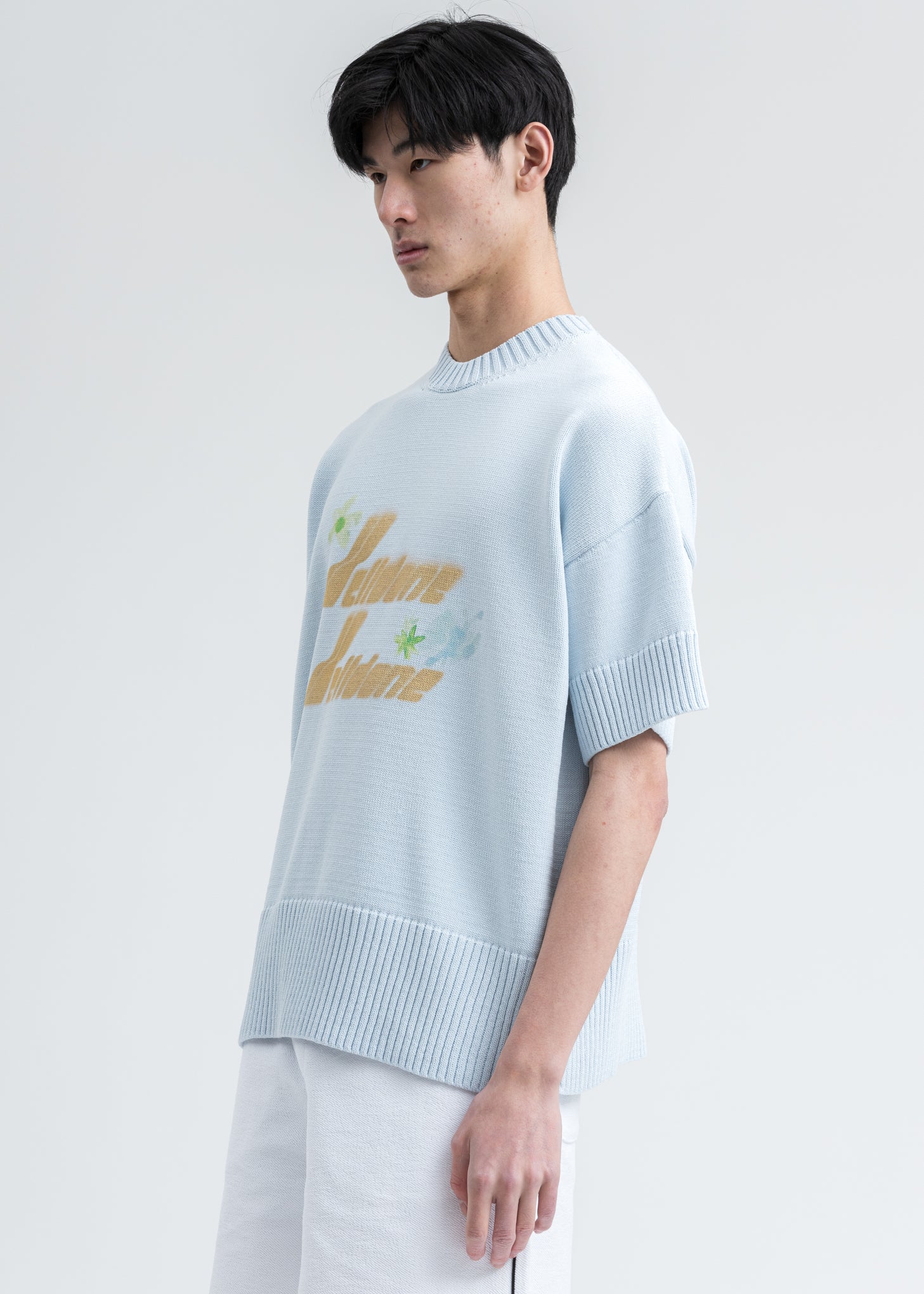 Sky Blue Printed Short Sleeve Sweater - Image 3